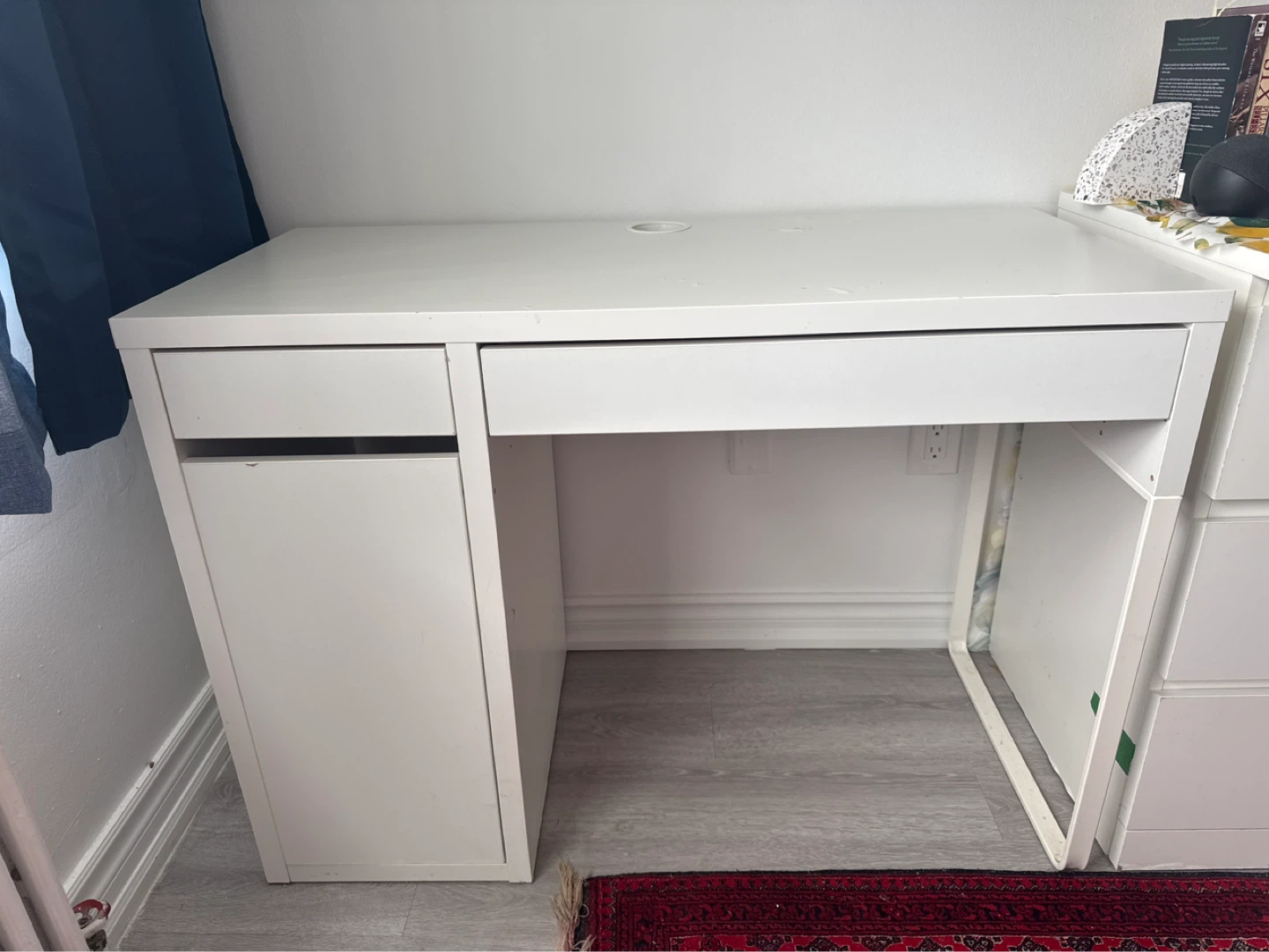 White IKEA Desk with Drawer and Cabinet