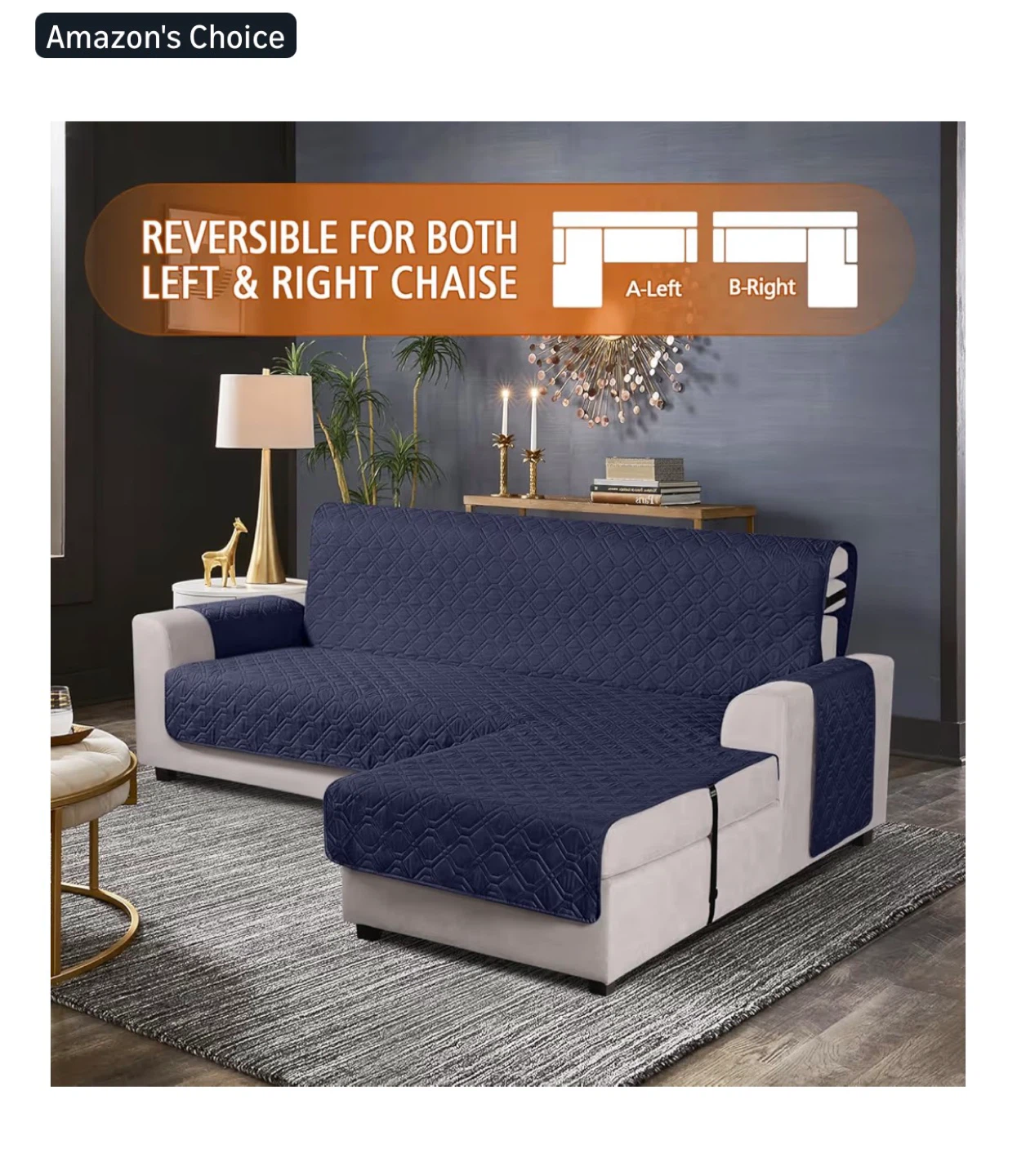 Navy Blue Reversible Sectional Sofa Slipcover - Small