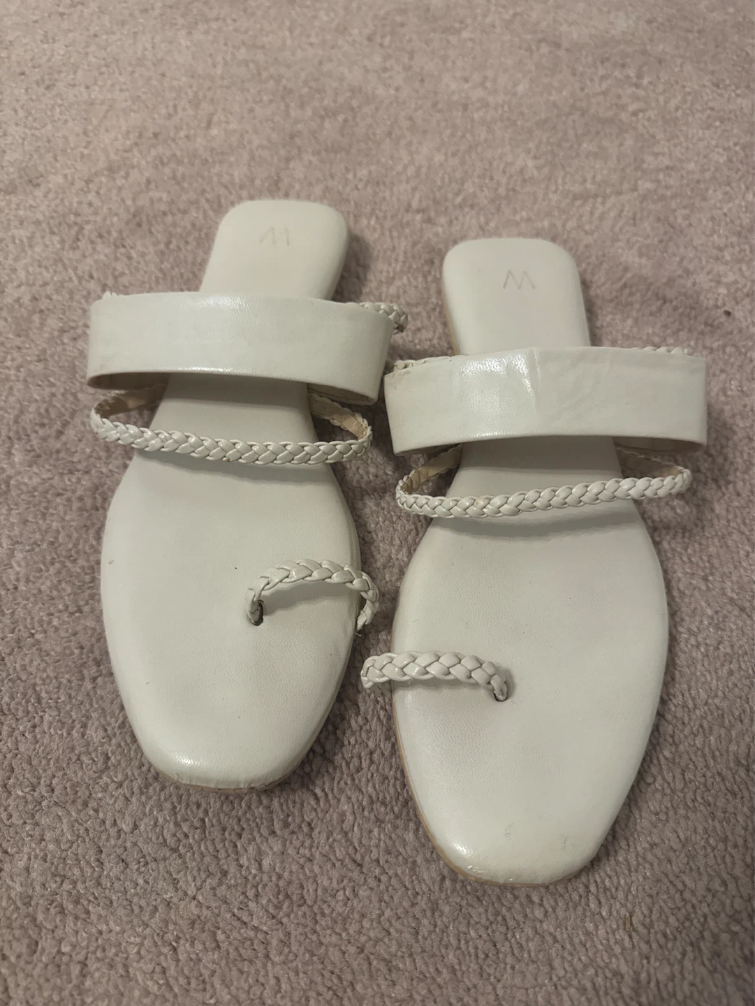 White W Sandal Flats