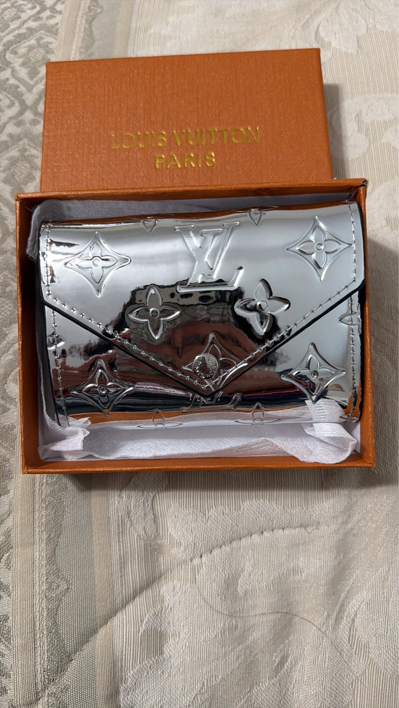 Metallic Silver Monogram Wallet