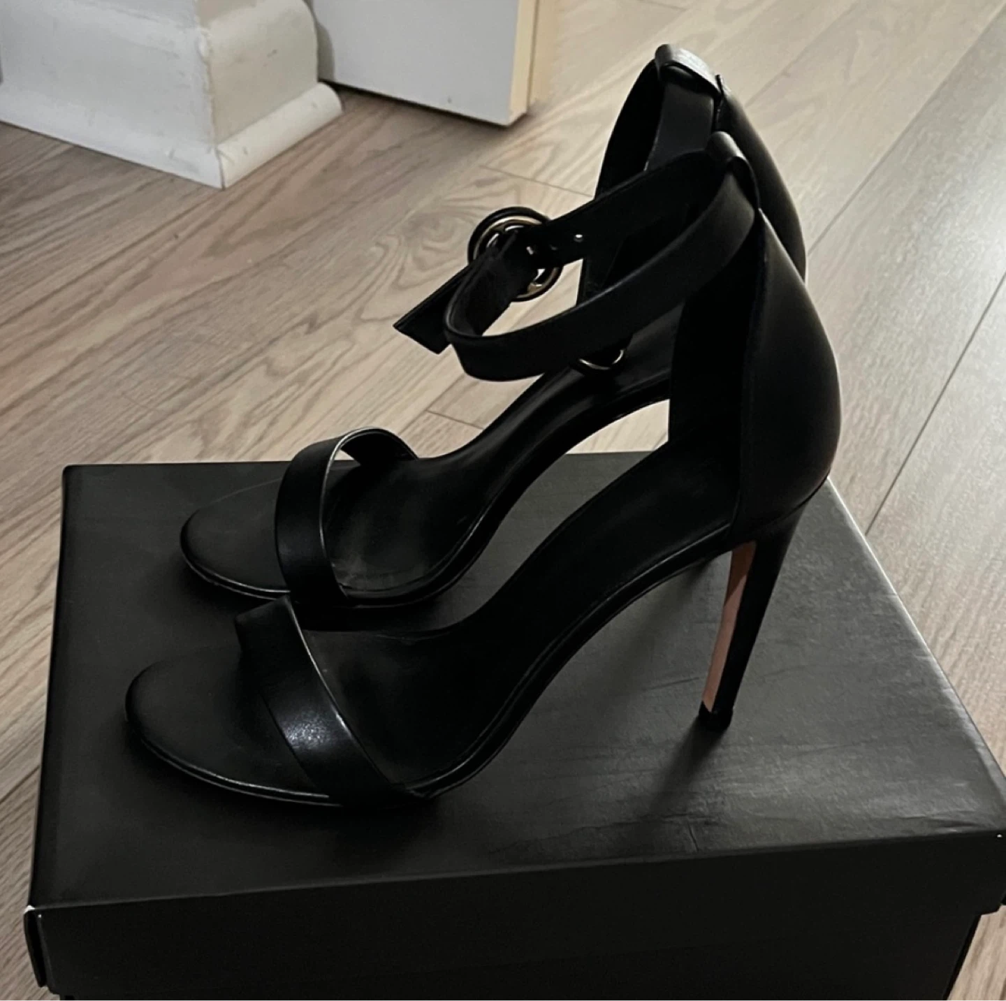 Iris & Ink Black Leather Ankle Strap Heels - photo 2