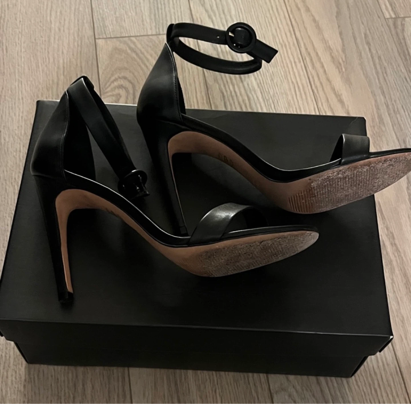Iris & Ink Black Leather Ankle Strap Heels - photo 4