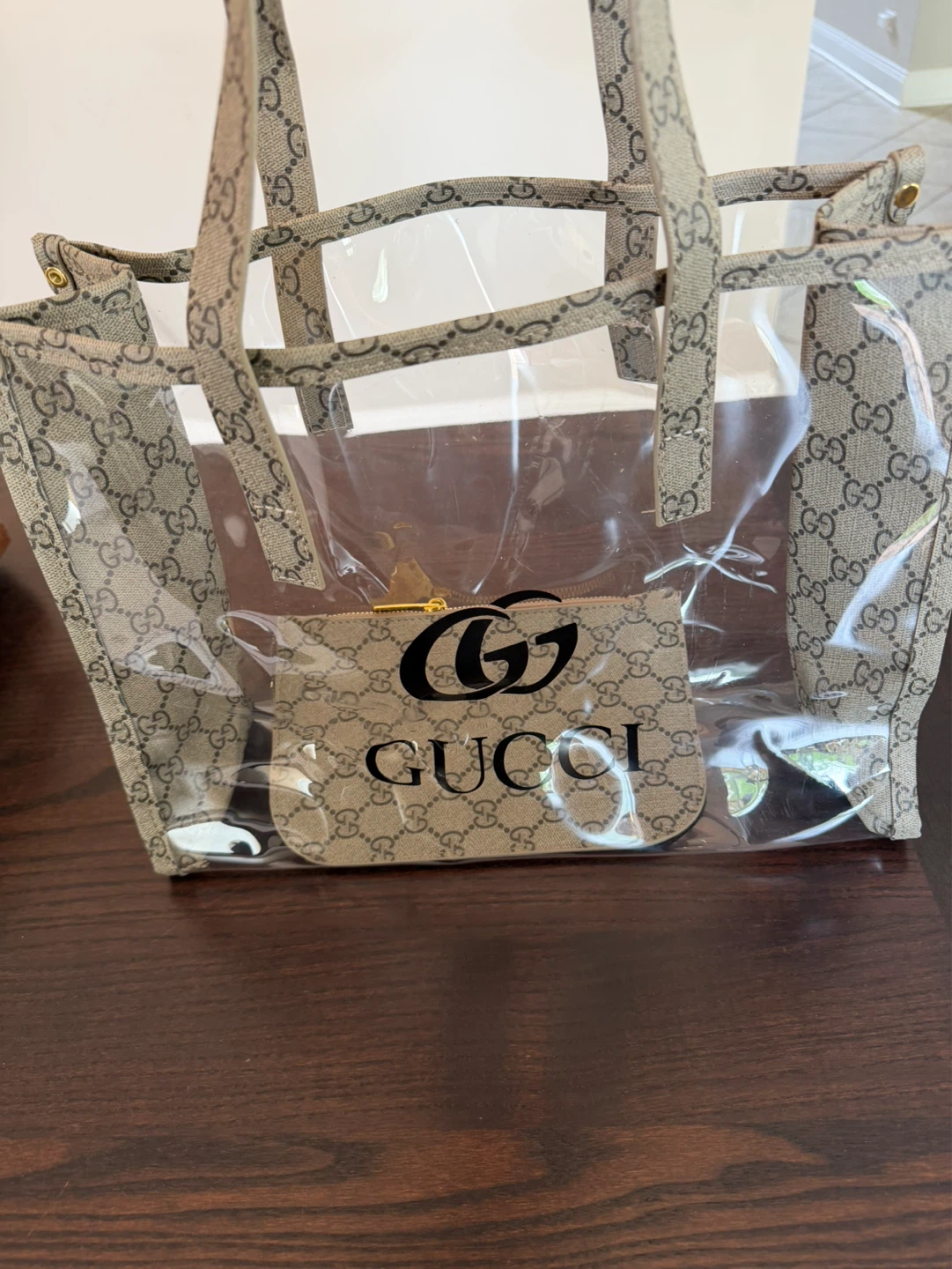 Monogram Clear Tote Bag with Pouch