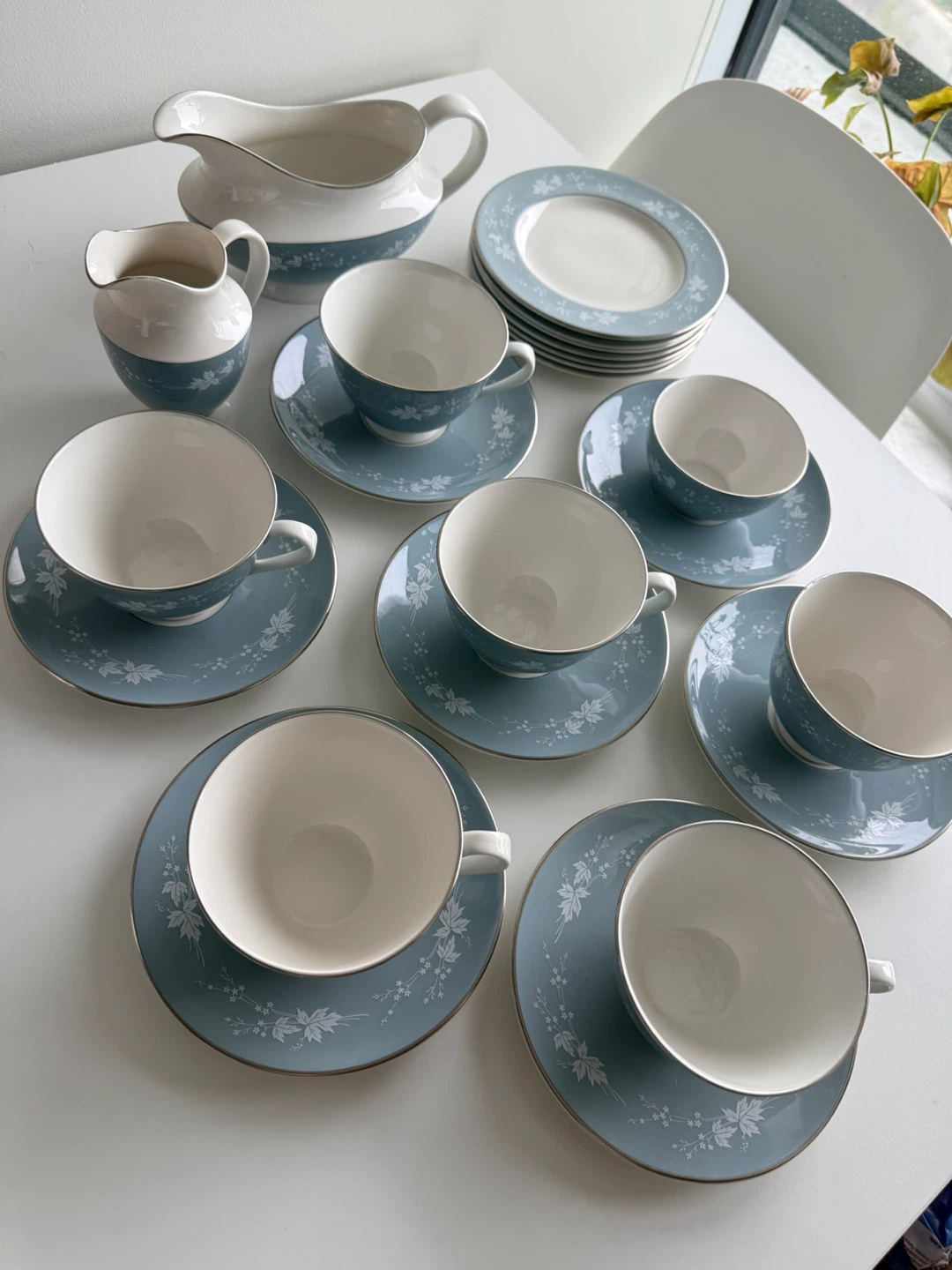 Blue Floral Tea Set with Creamer and Gravy Boat