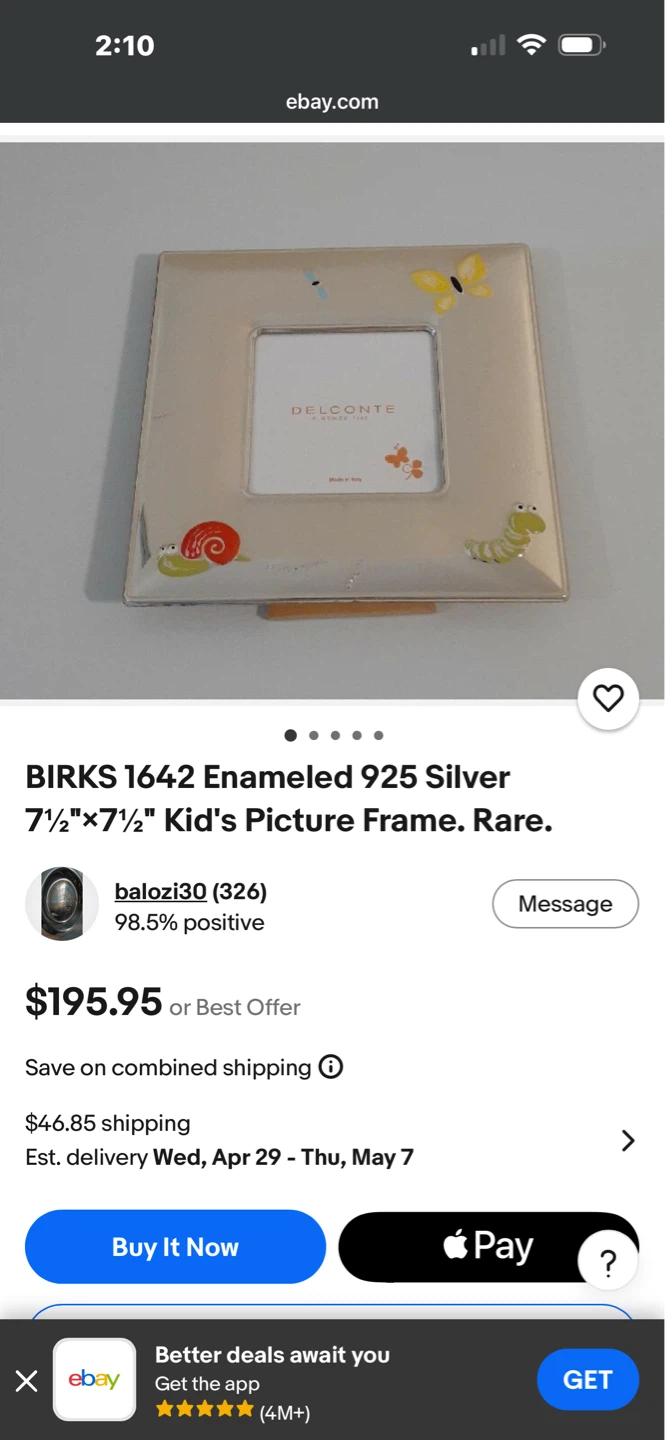 Birks 1642 Enameled 925 Silver Kid's Picture Frame - photo 2