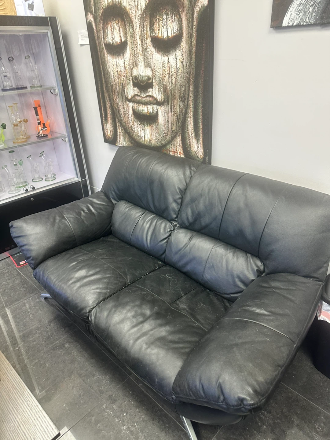 Black Leather Loveseat Sofa