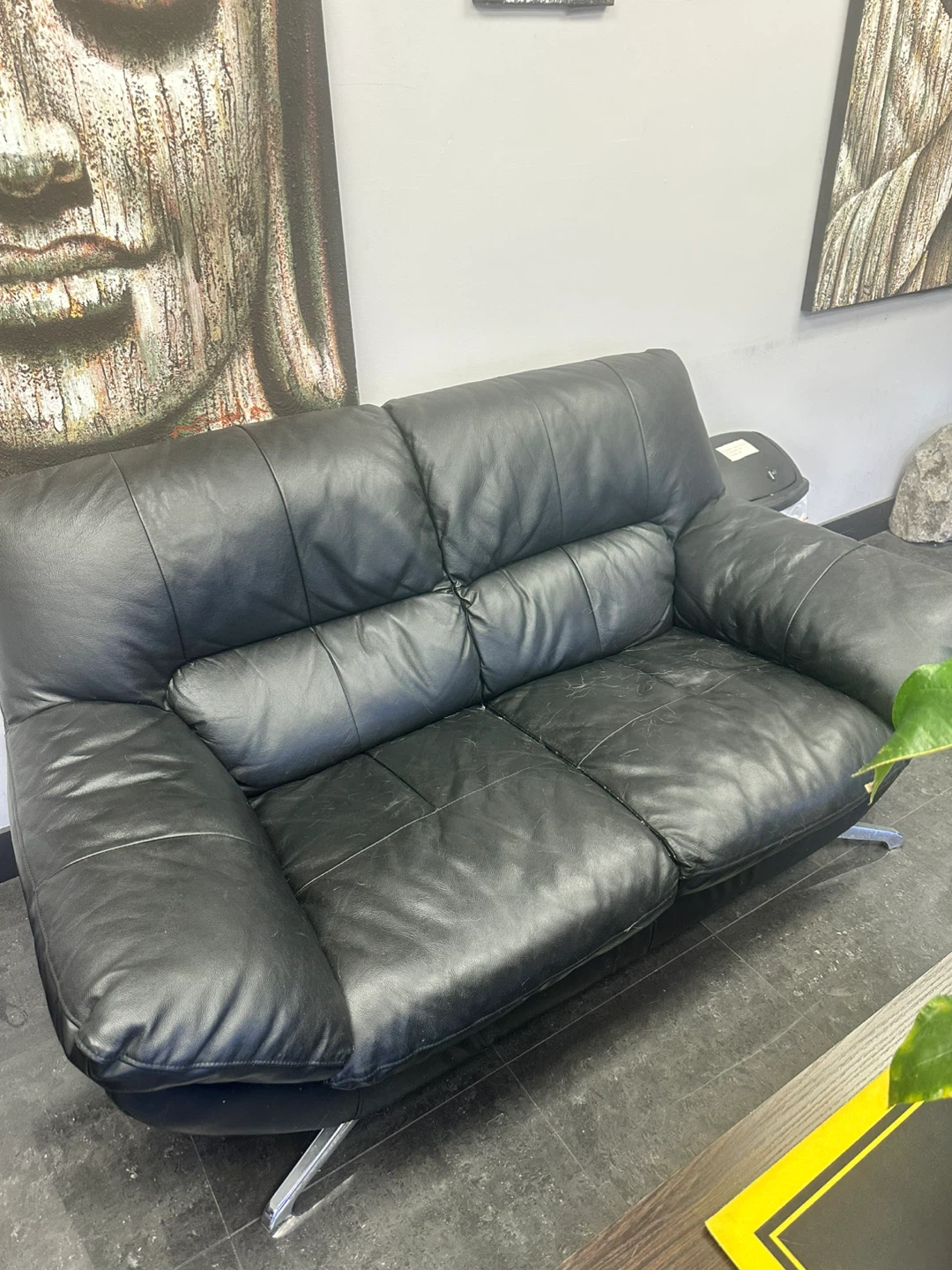 Black Leather Loveseat Sofa - photo 2