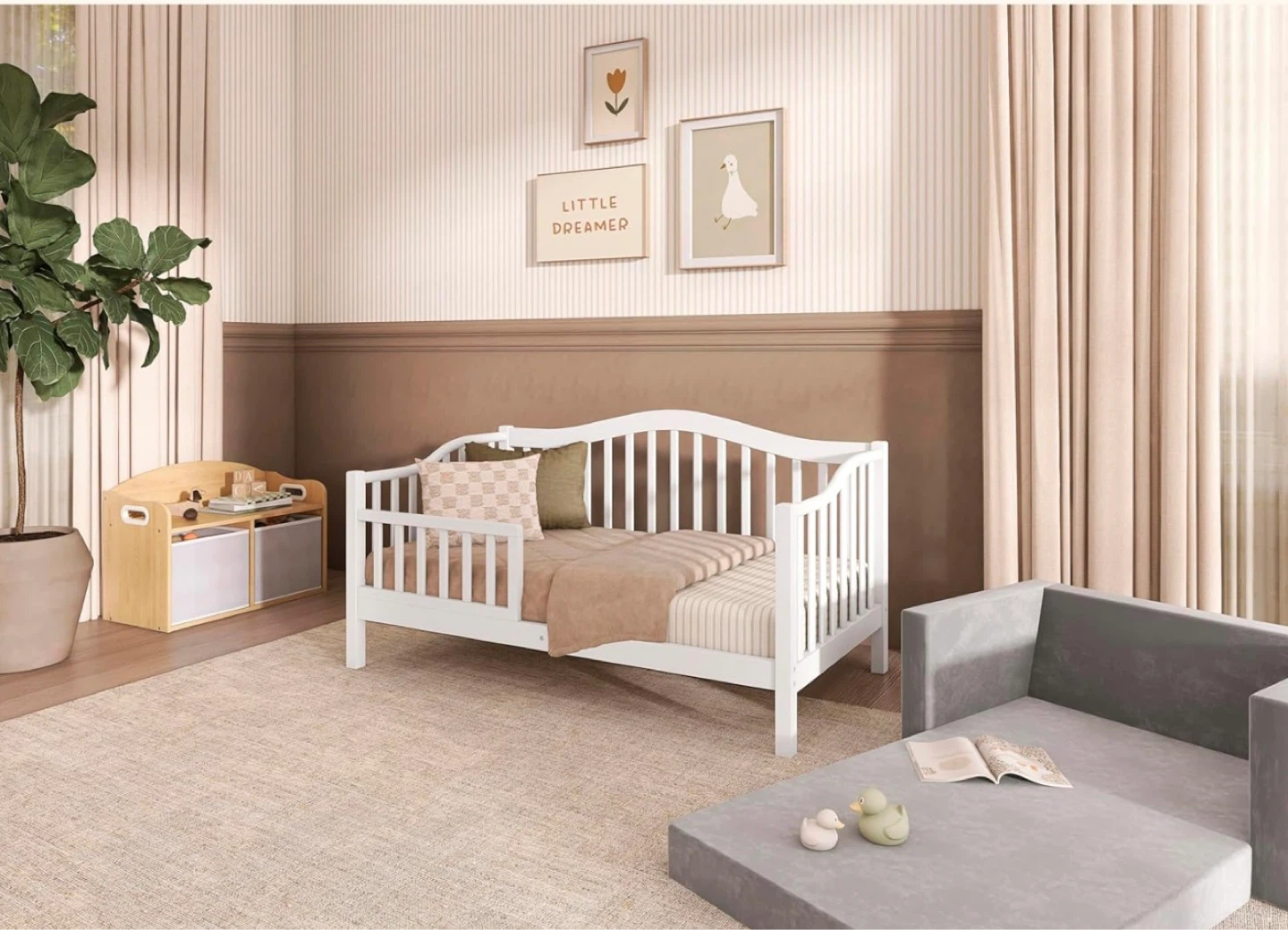 White Toddler Bed with Safety Guard Rail