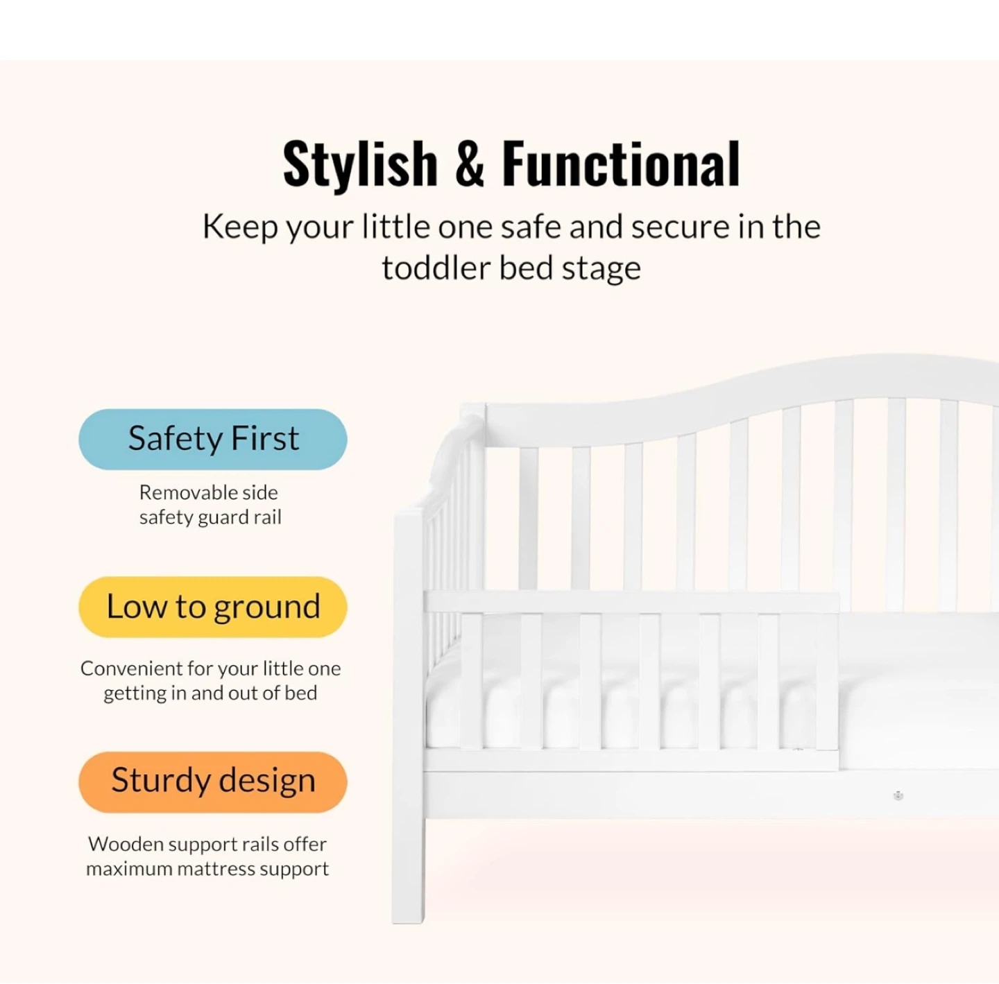 White Toddler Bed with Safety Guard Rail - photo 3
