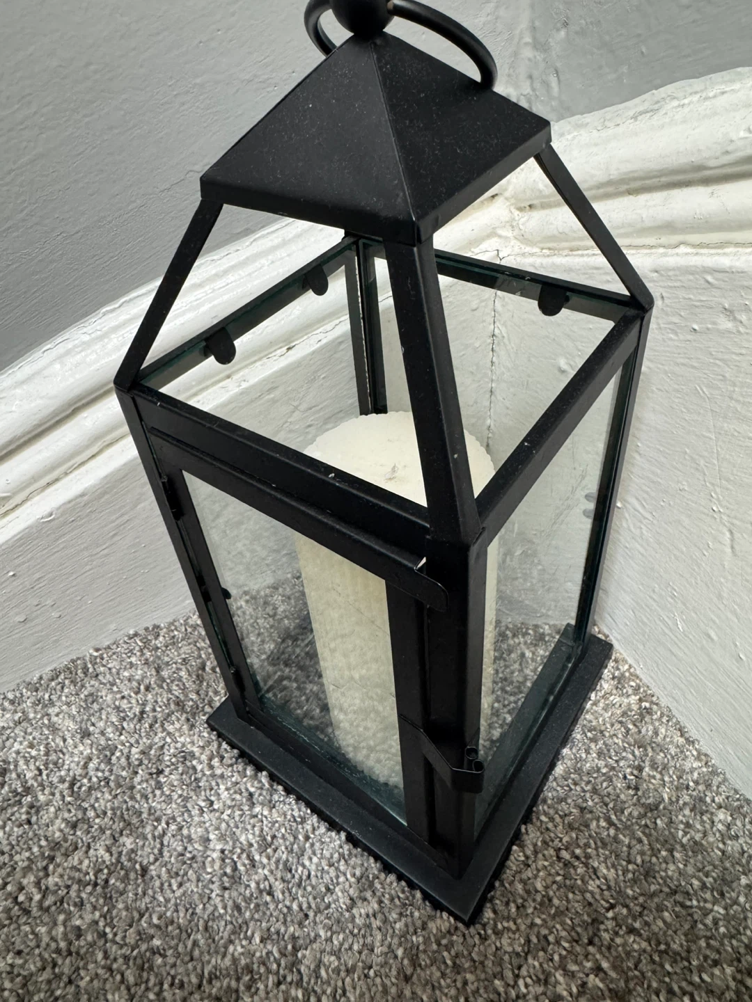 Small Black Metal Lantern with Pillar Candle - photo 2
