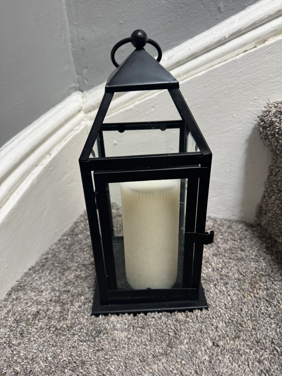 Small Black Metal Lantern with Pillar Candle