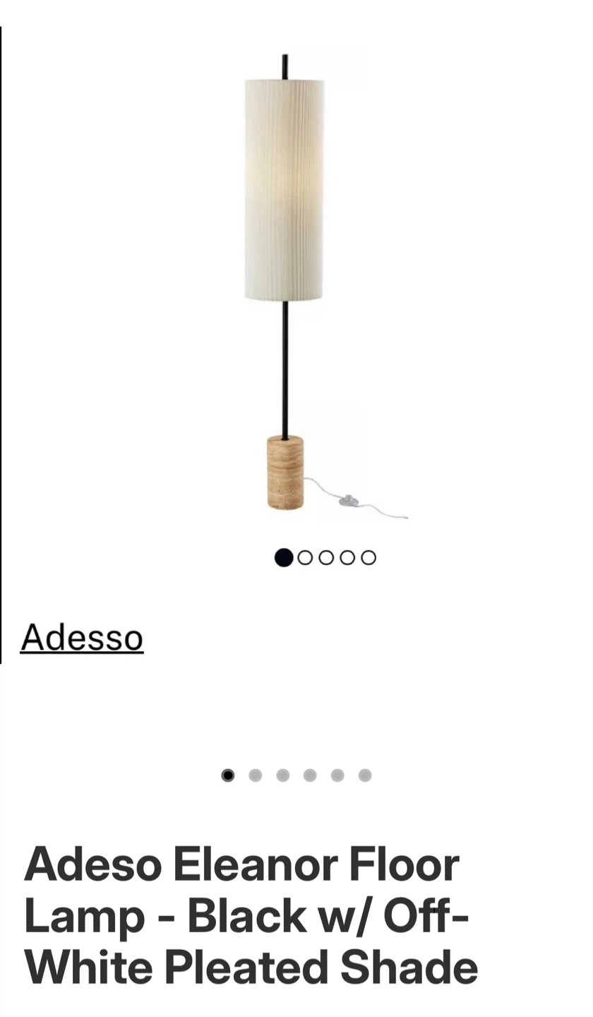 Adeso Eleanor Floor Lamp - Black w/ Off-White Pleated Shade