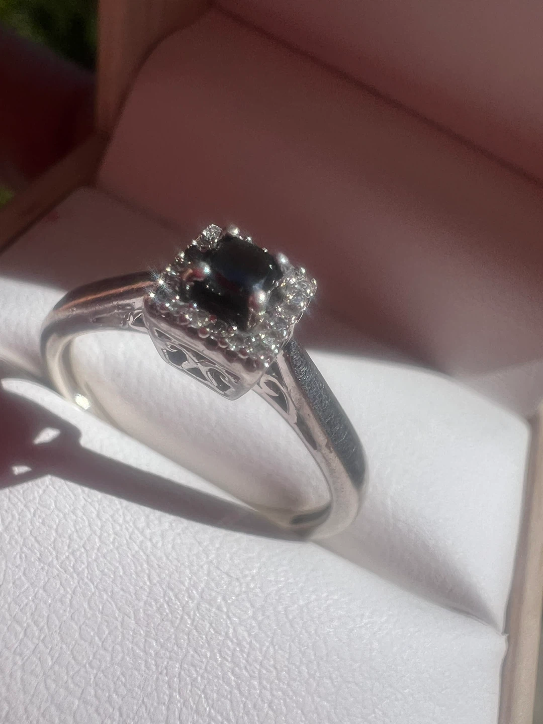 Sterling Silver Halo Ring with Black Stone