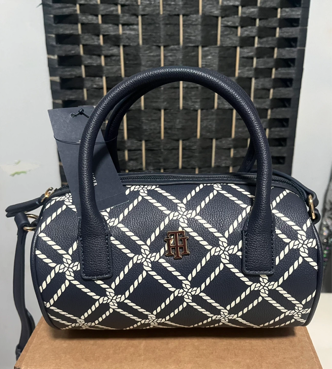 Tommy Hilfiger Navy Blue Rope Pattern Satchel Handbag
