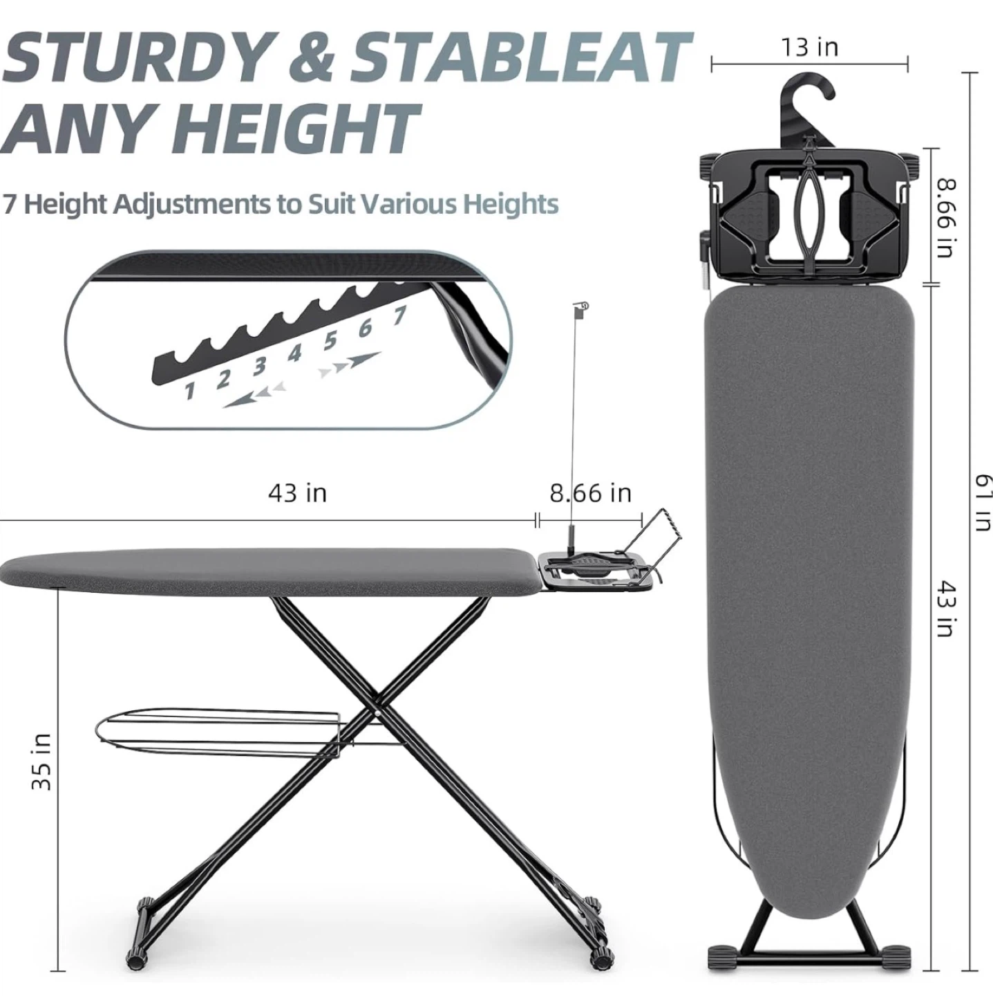 KingBoard Ironing Board with Iron Rest & Laundry Rack