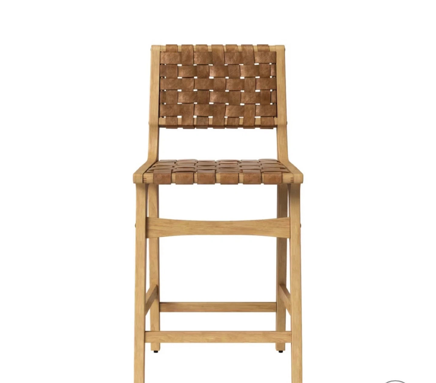 Woven Leather and Wood Counter Stool