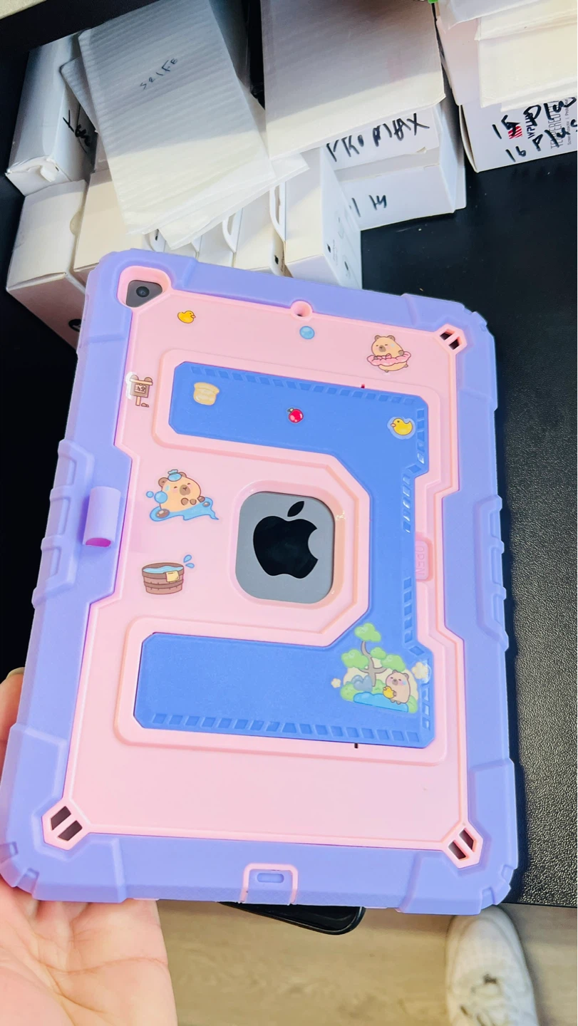 Pink and Purple iPad Case with Cute Cartoon Design