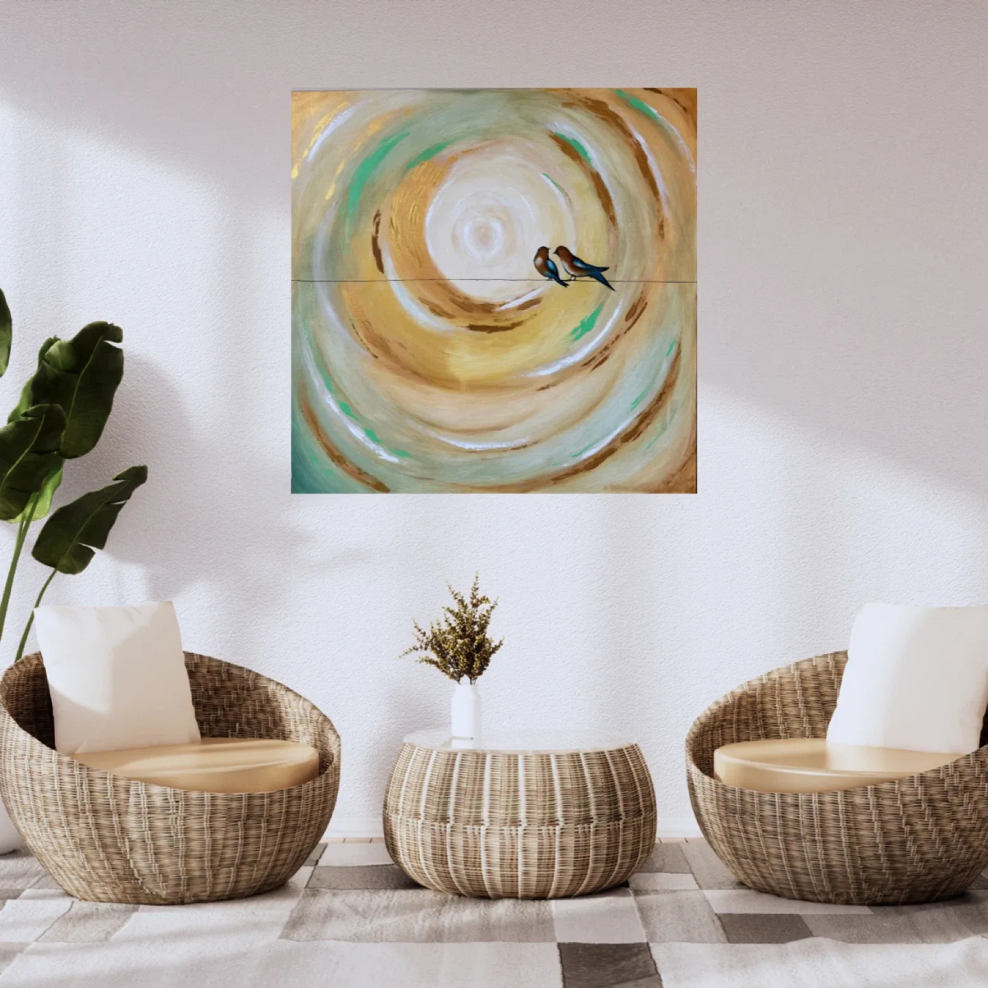 Two Birds on a Wire Painting - photo 3