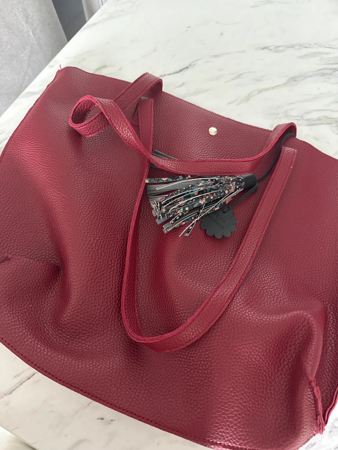 Red Faux Leather Tote Bag