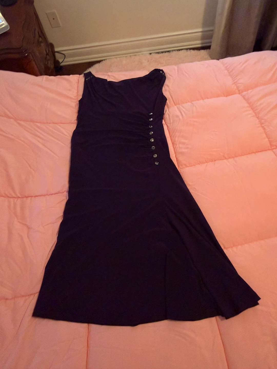 Purple Sleeveless Dress with Button Detail