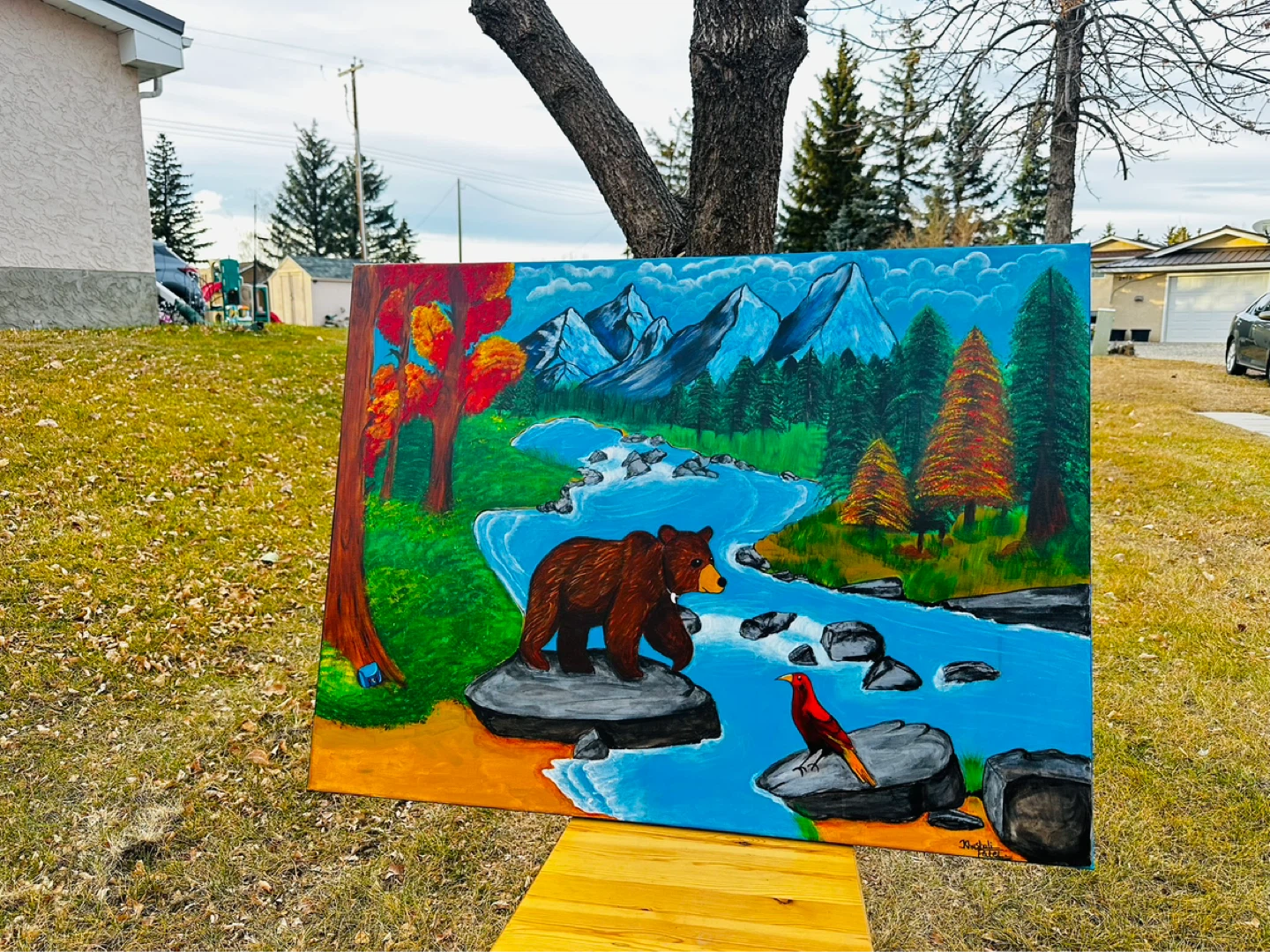 Original Painting - Bear and Bird Landscape - photo 2