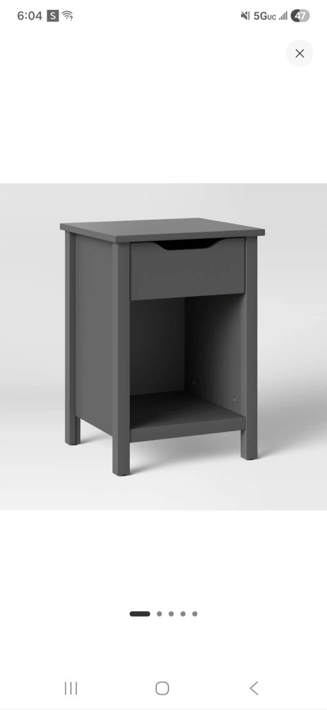 Gray Nightstand with Drawer and Shelf