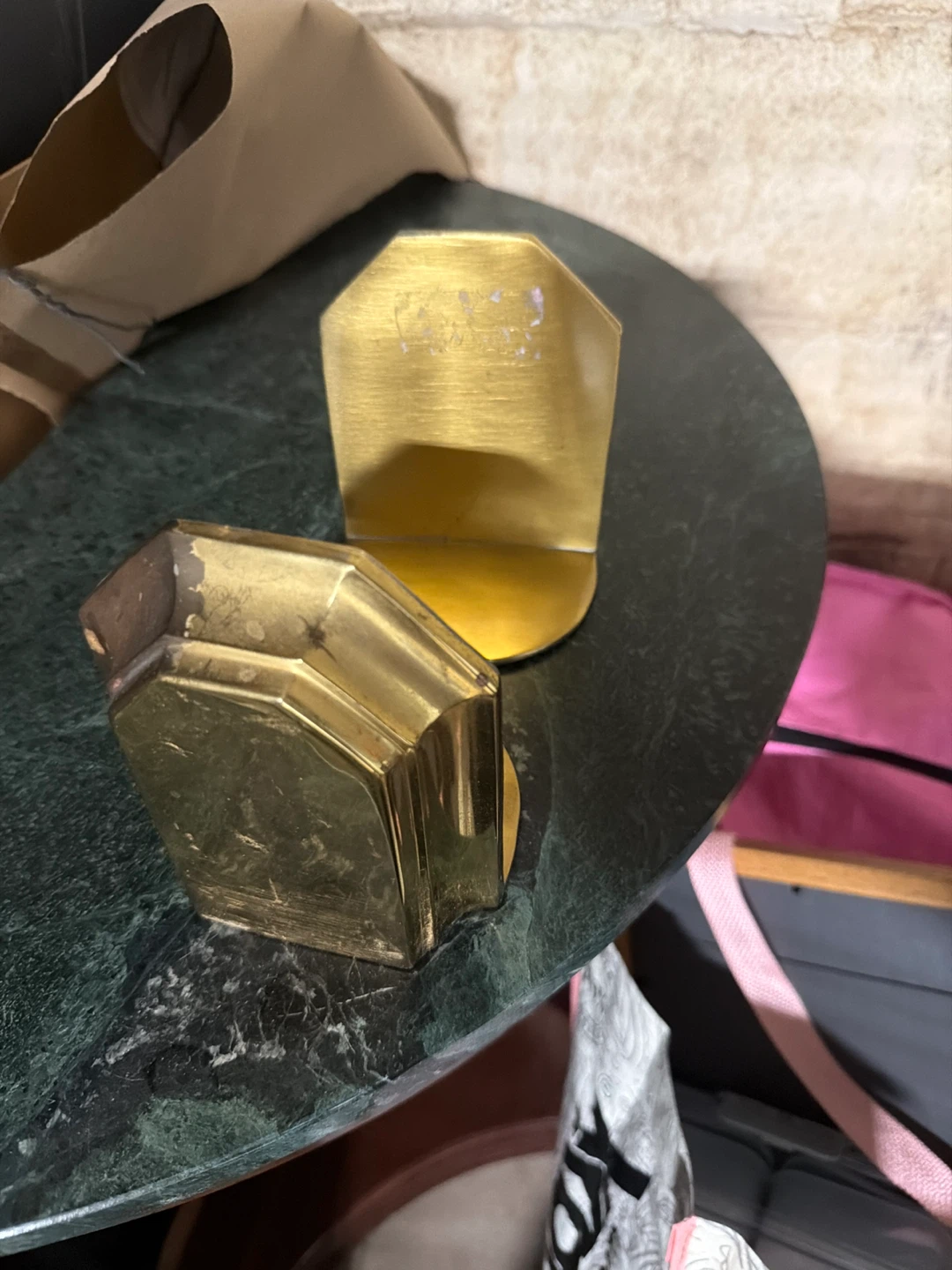 Vintage Brass Octagonal Bookends - photo 2