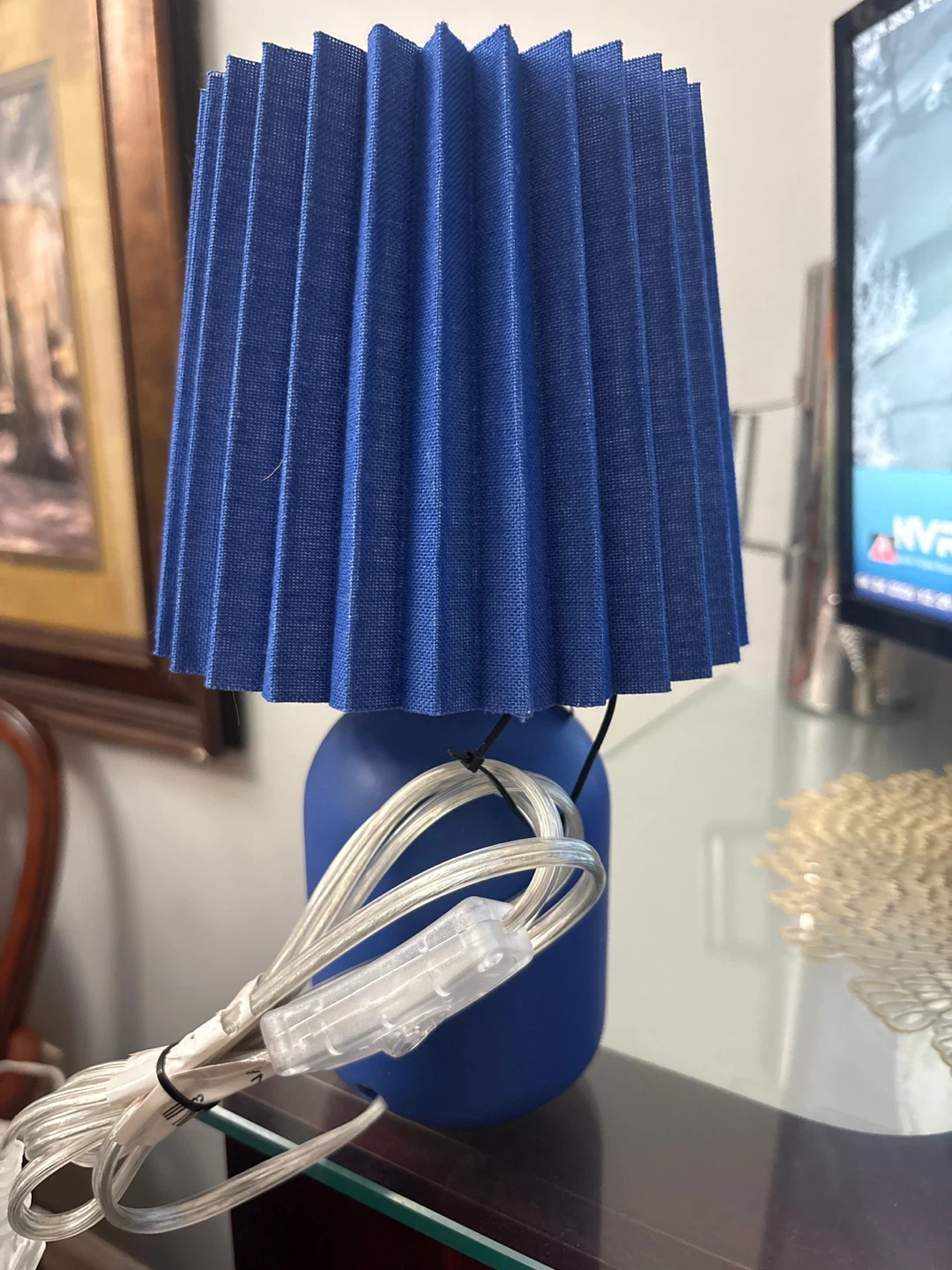 Blue Pleated Table Lamp