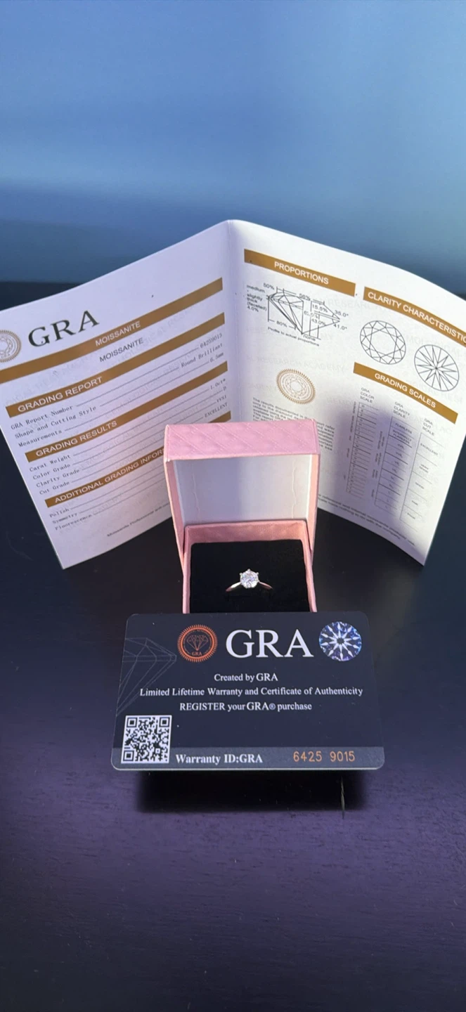 GRA Moissanite Engagement Ring with Grading Report