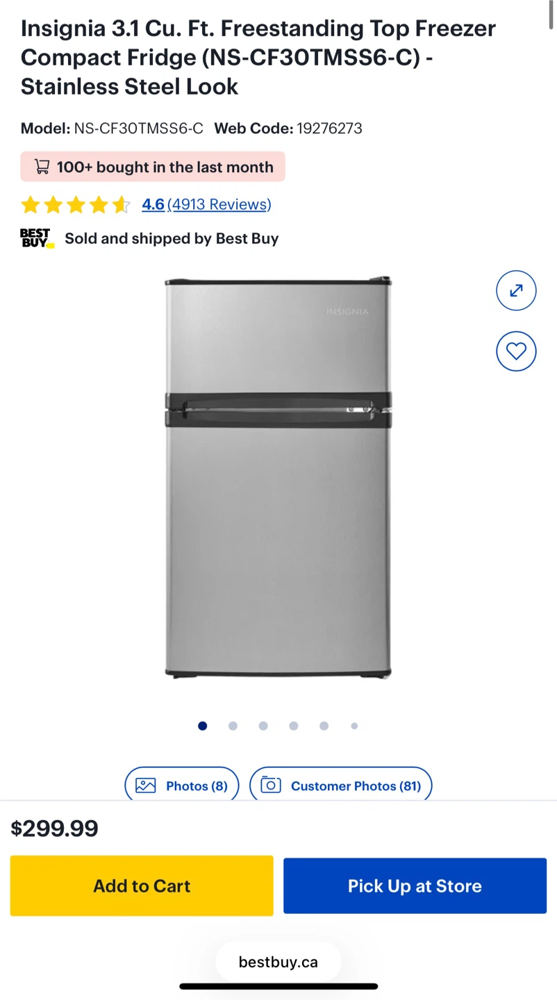 Insignia 3.1 Cu. Ft. Top Freezer Compact Fridge