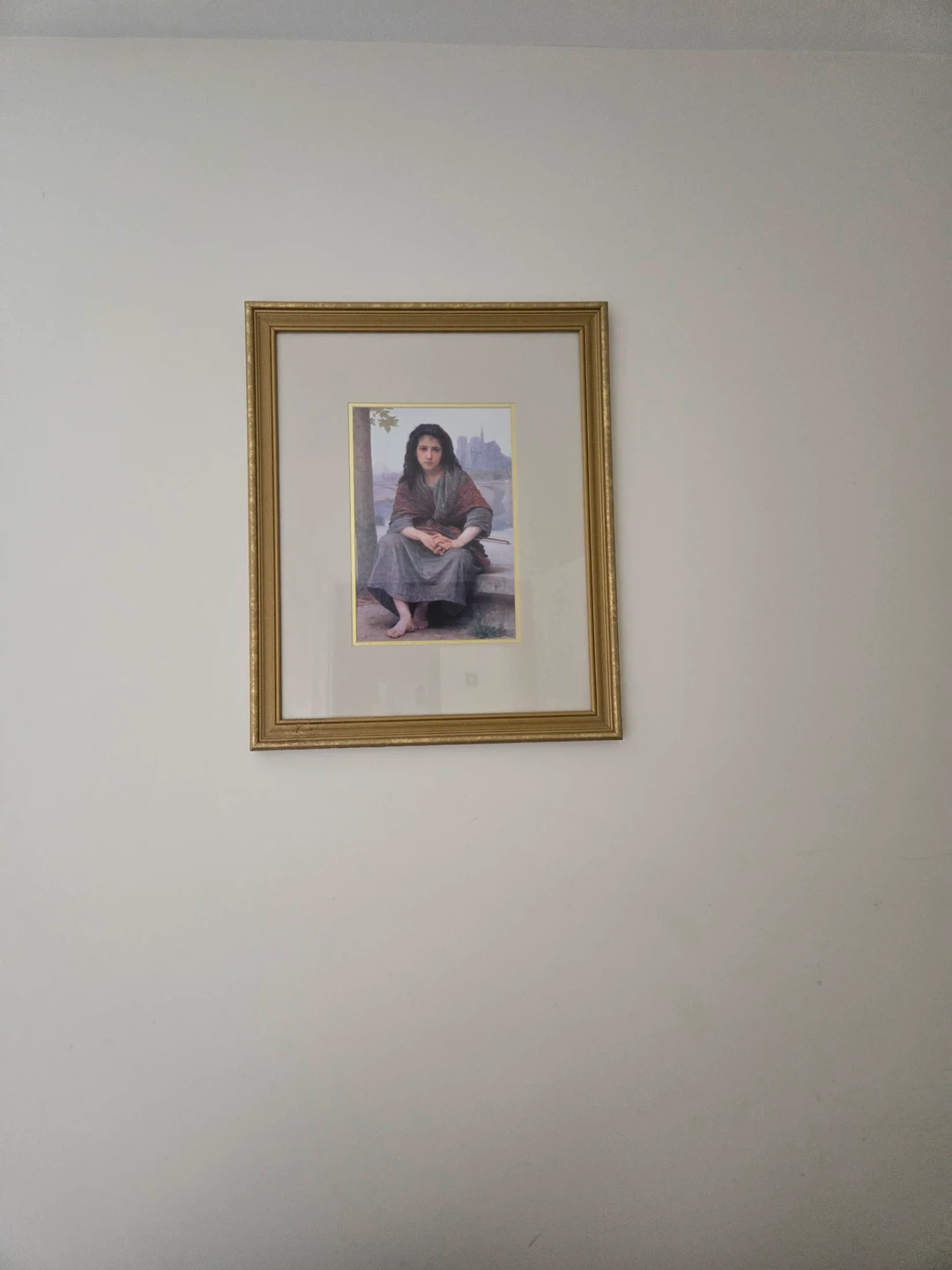 Framed Vintage Print of Woman with Cityscape