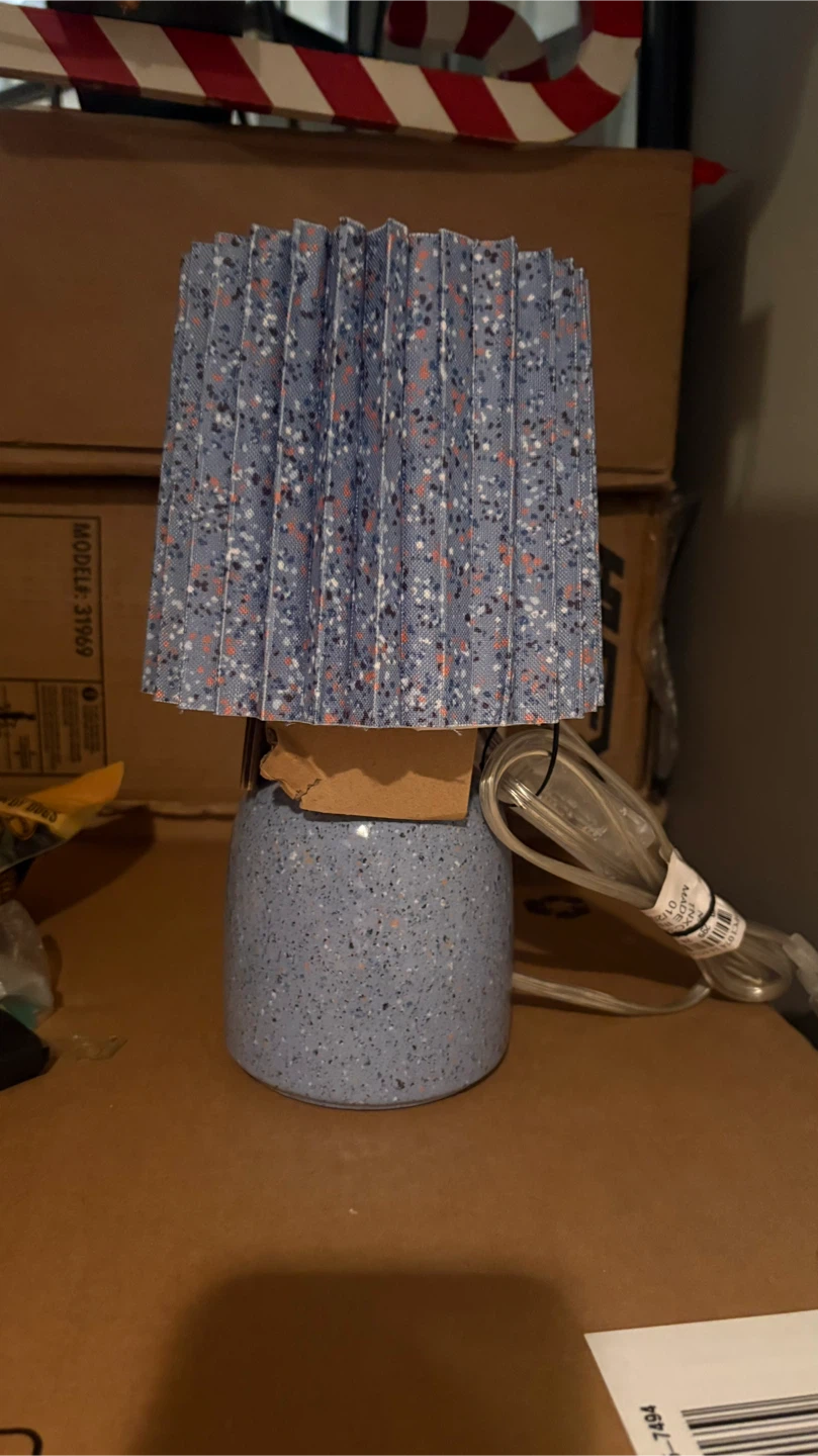 Blue Speckled Table Lamp with Pleated Shade