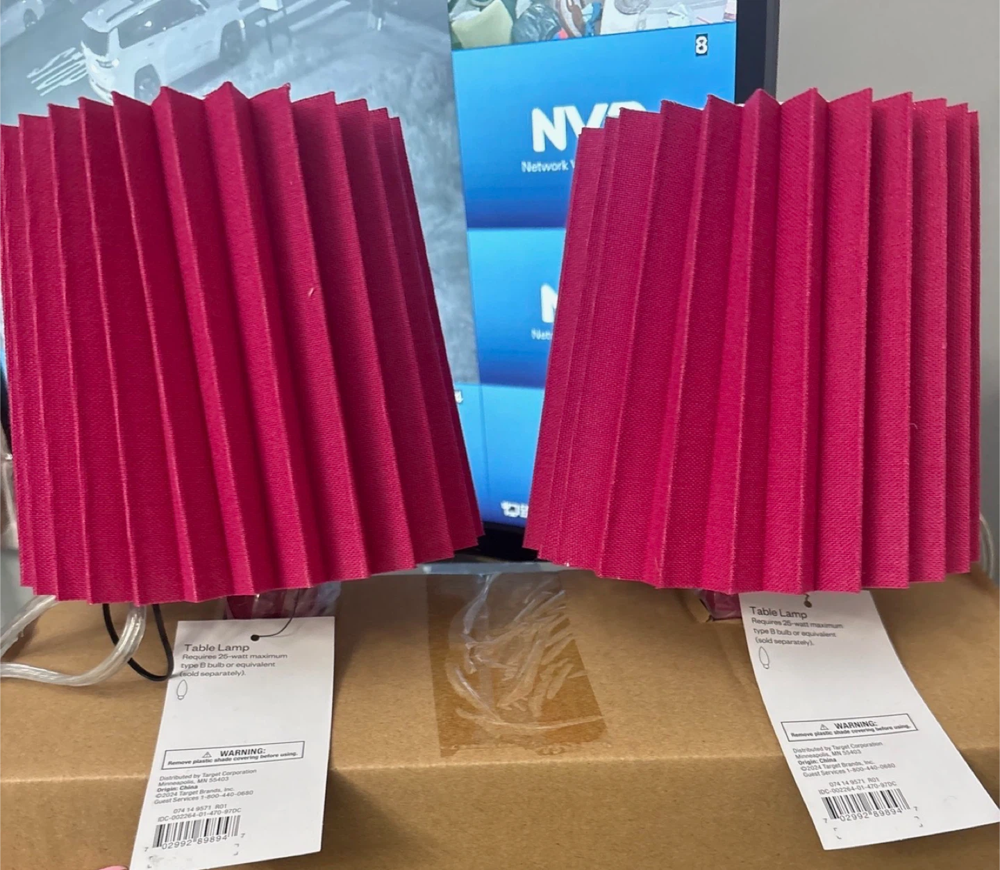 Set of 2 Pink Pleated Table Lamp Shades