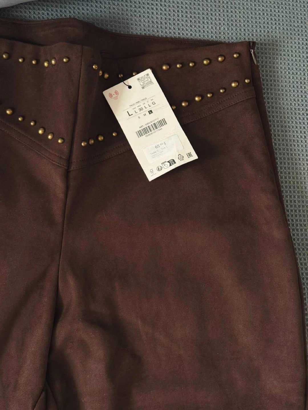Dark brown studded flared pants Zara, size L - photo 3
