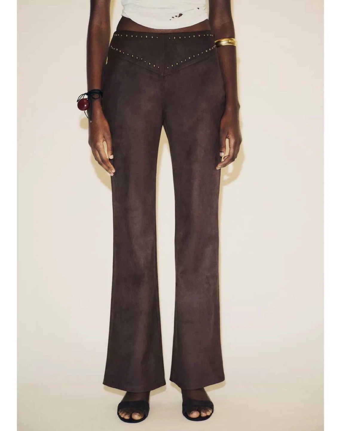 Dark brown studded flared pants Zara, size L