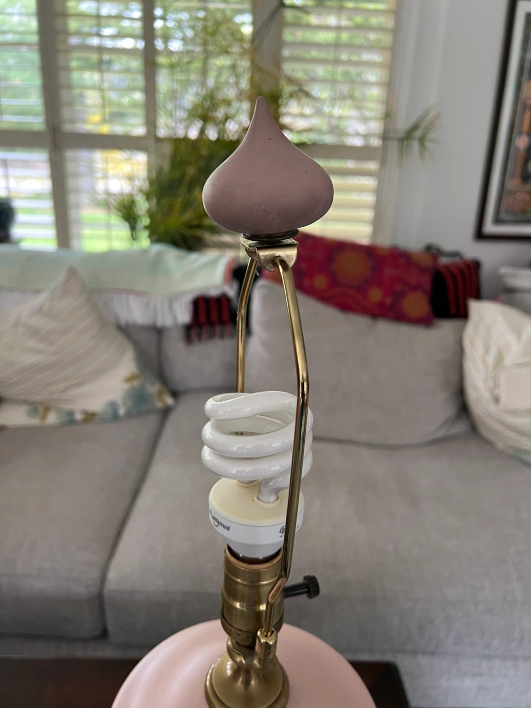 Pair of Pink Ceramic Lamps with Brass Base - photo 5