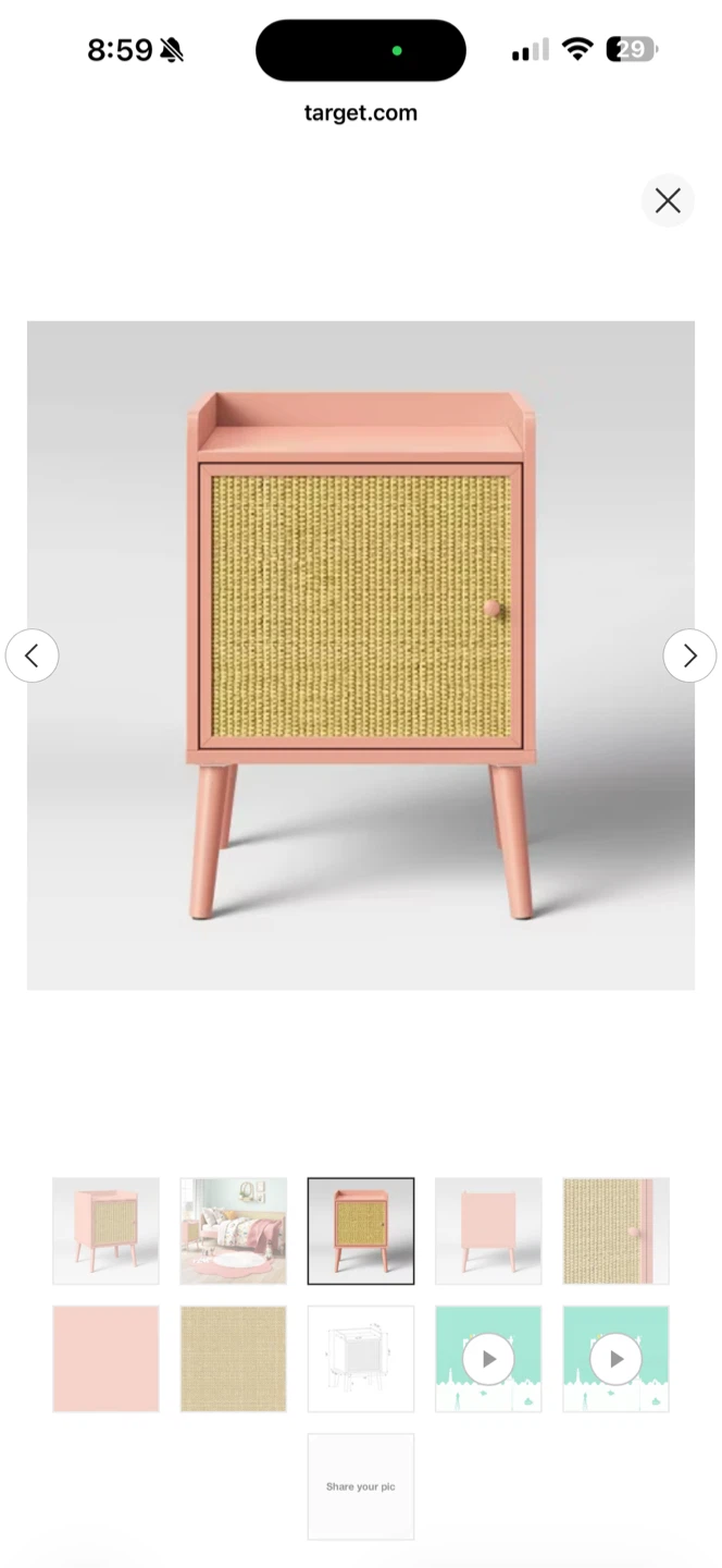 Pink Accent Cabinet with Woven Door