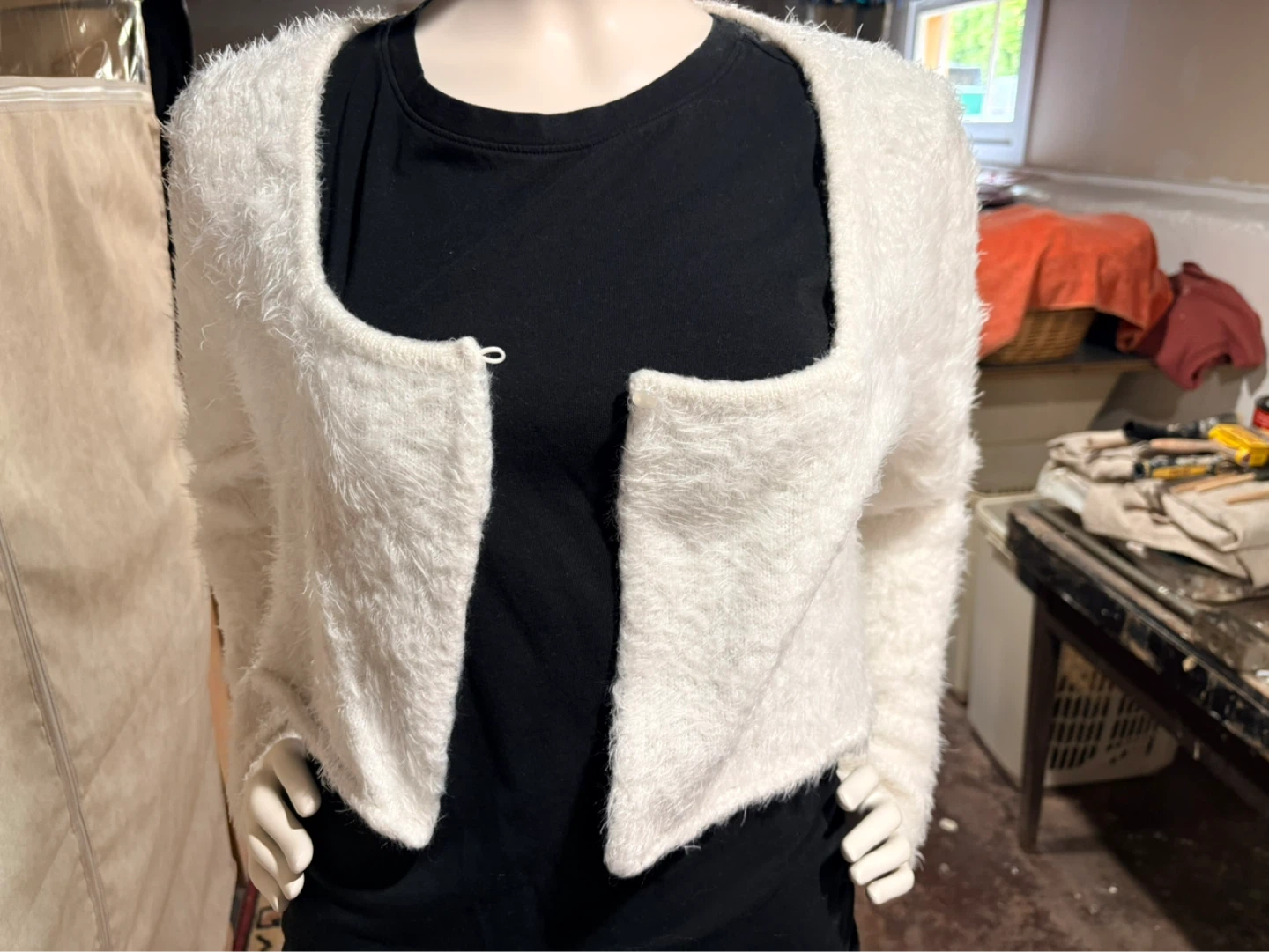 White Fuzzy Cropped Cardigan
