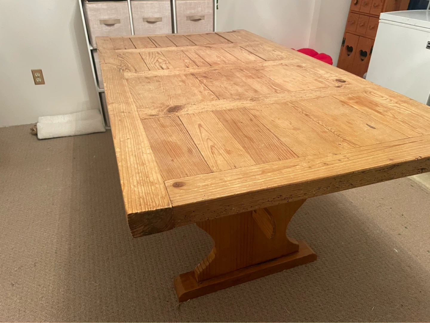 Farmhouse style wooden dining table with 4 chairs