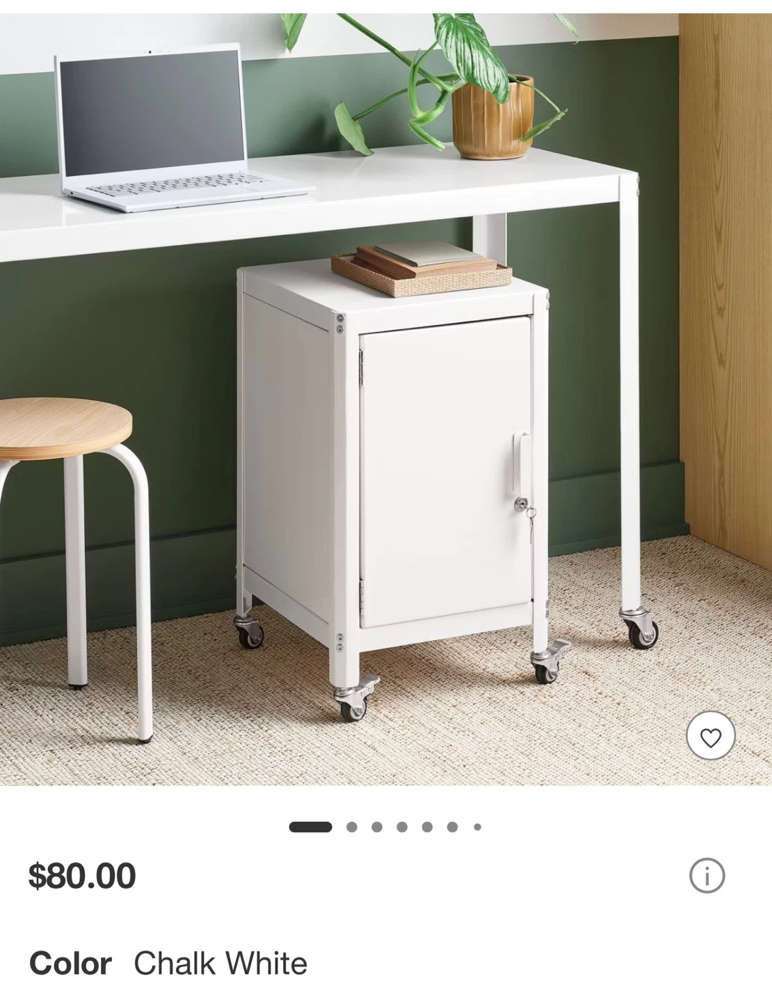 White Rolling Storage Cabinet with Lock