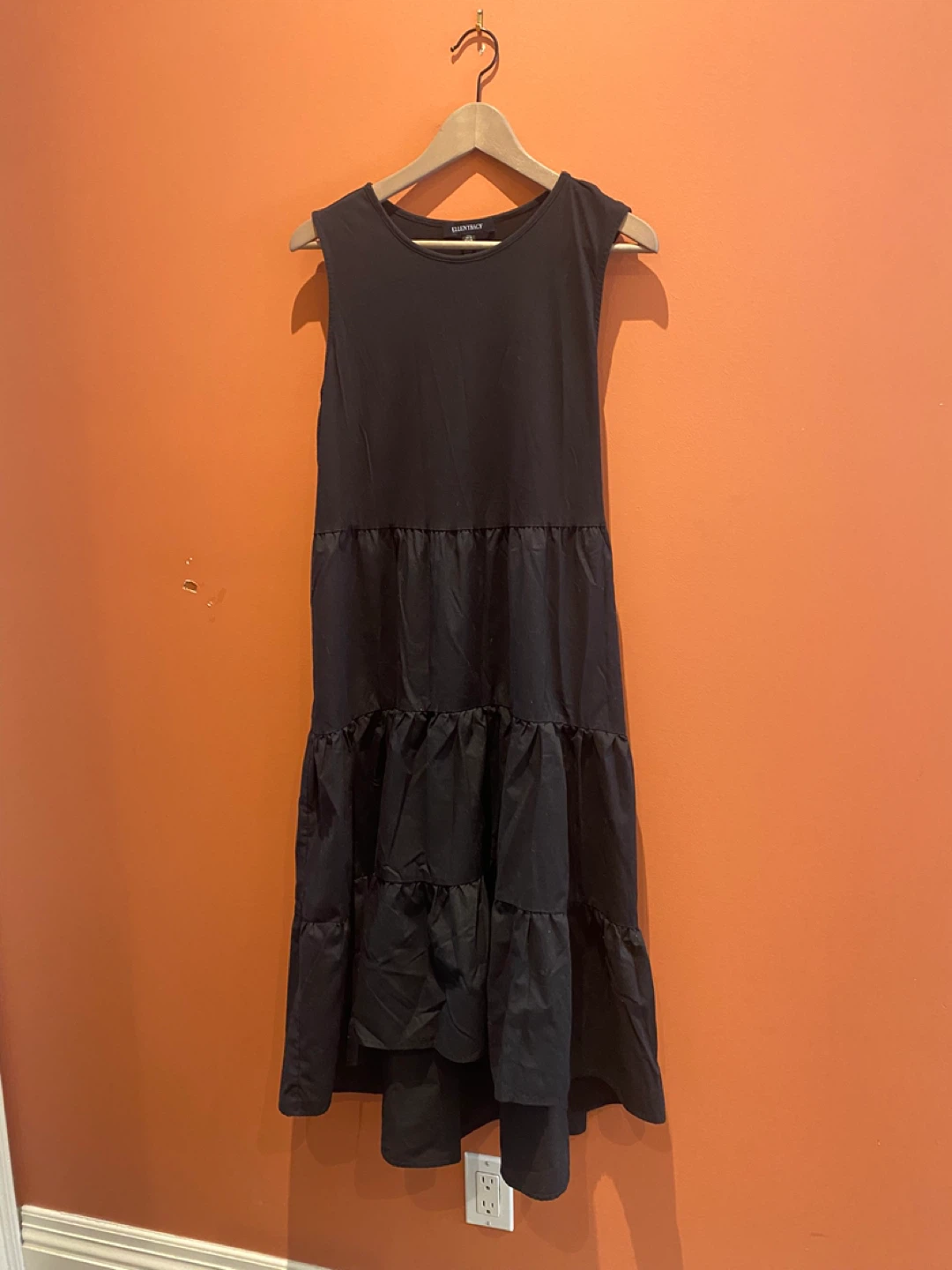 Ellen Tracy Black Tiered Midi Dress