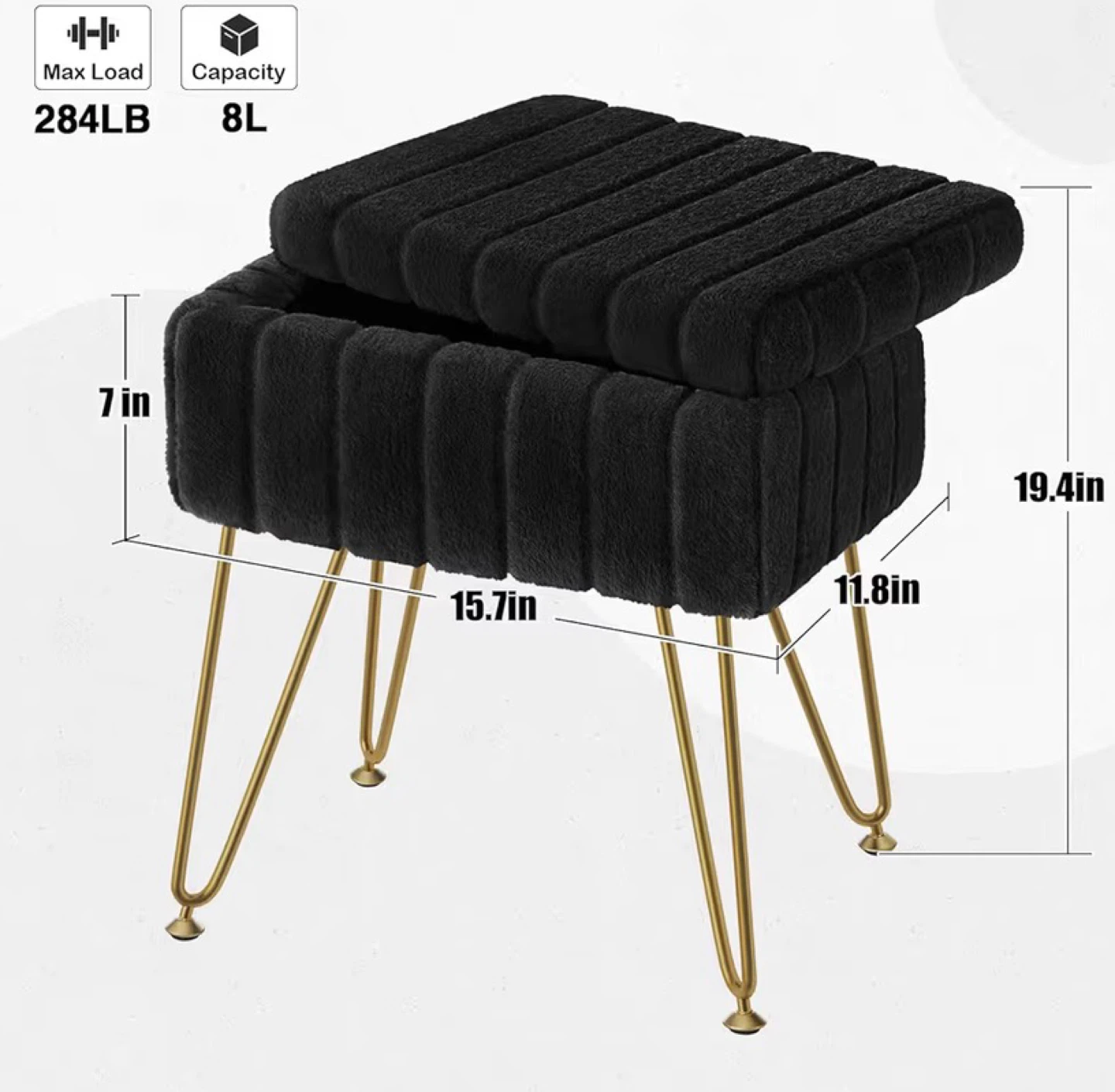 Black Storage Ottoman with Gold Legs