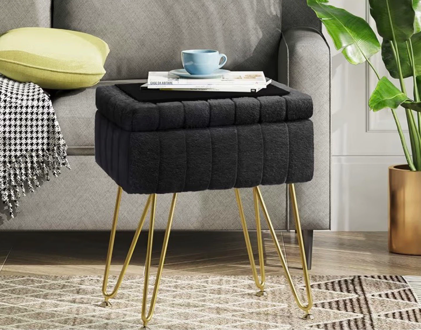 Black Storage Ottoman with Gold Legs - photo 2