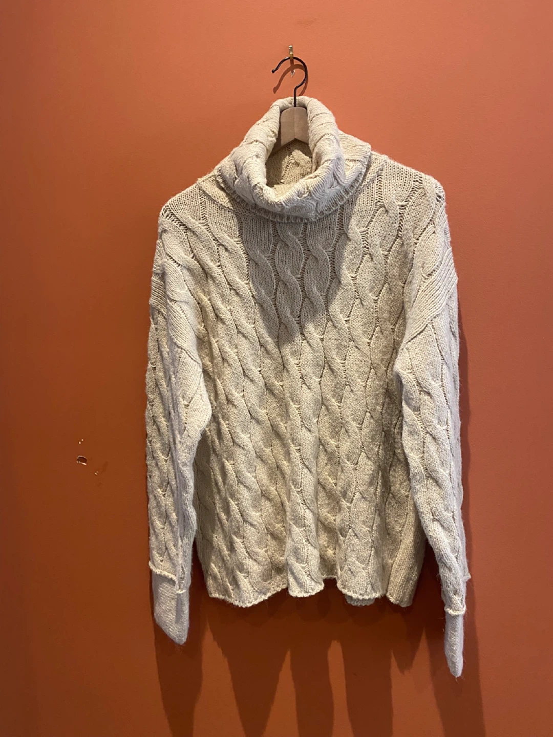 Zara Cream Cable Knit Turtleneck Sweater