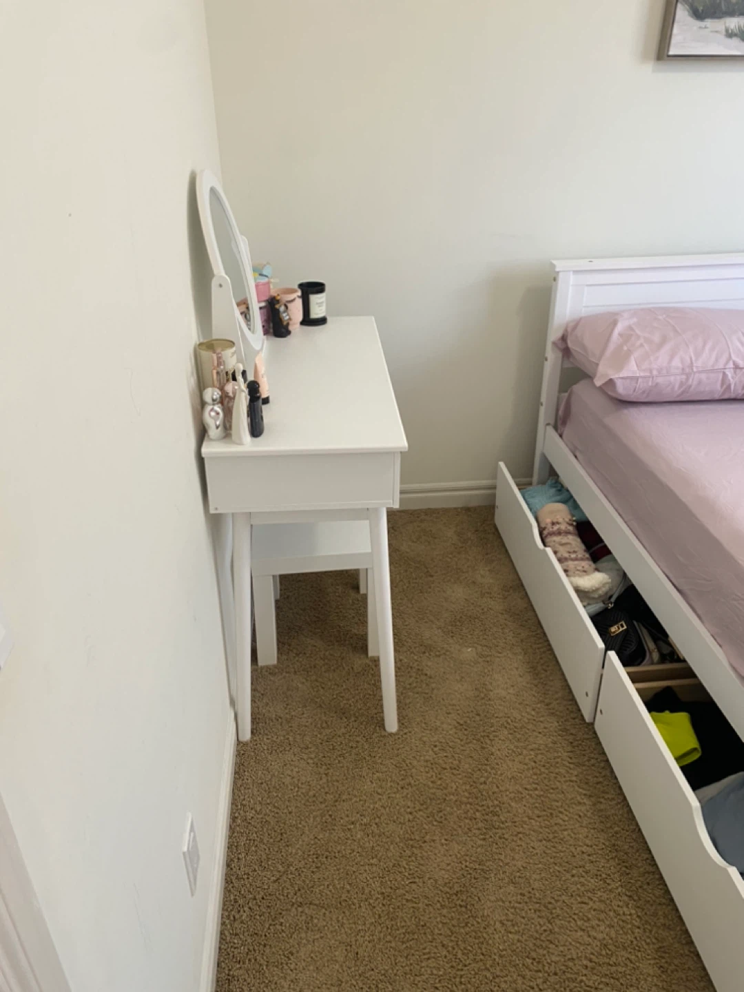 White Twin Bed Frame with Storage Drawers - photo 3