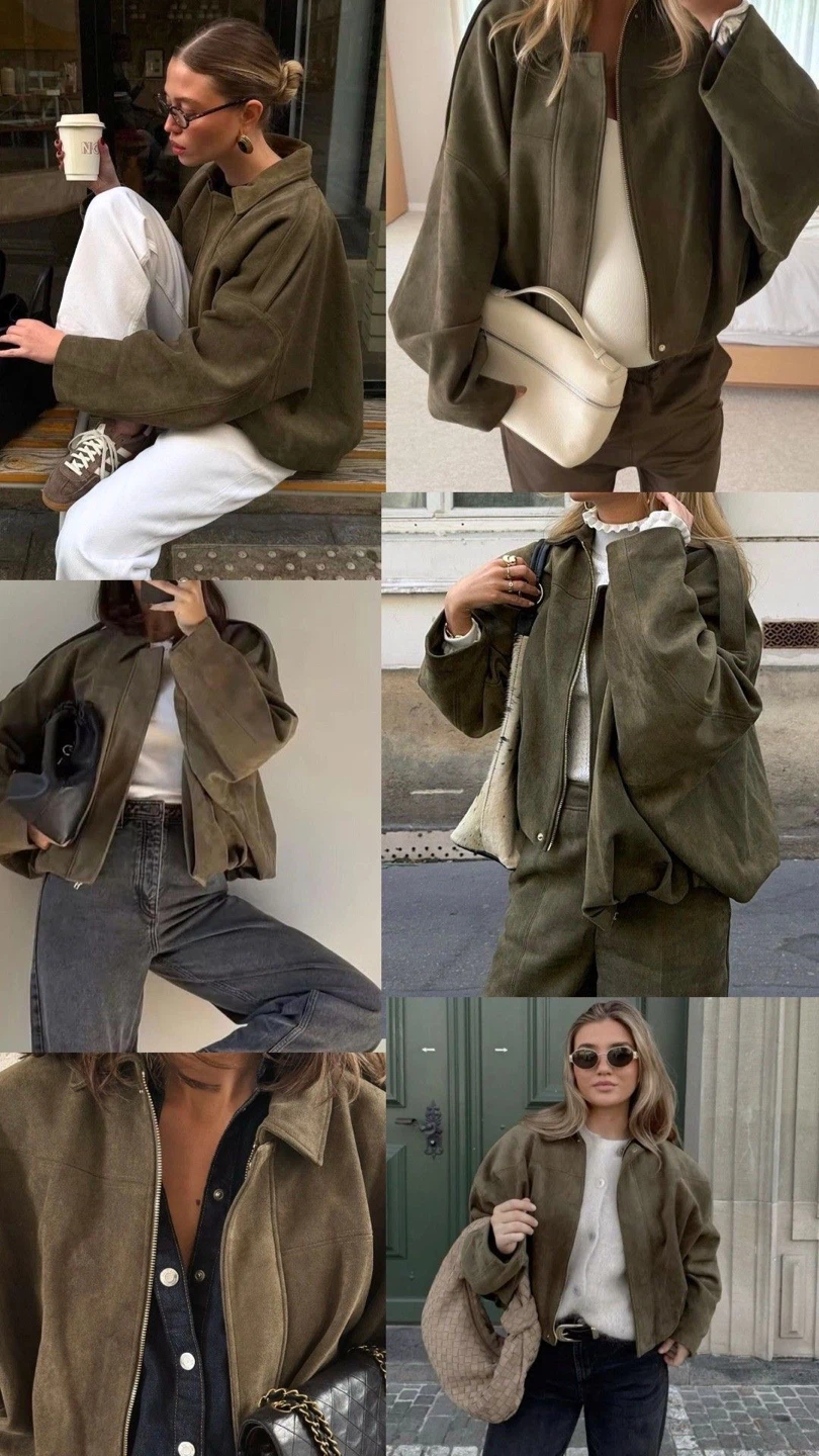 Olive Green Suede Bomber Jacket/ similar to Zara - photo 5