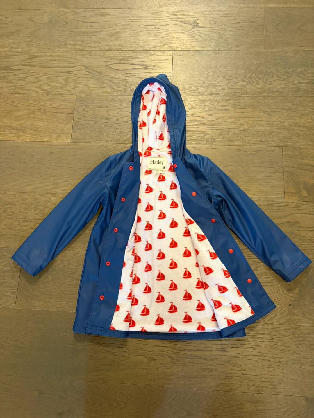 Hatley girls blue & red Hatley raincoat sz 7 EUC ret $98 - photo 2