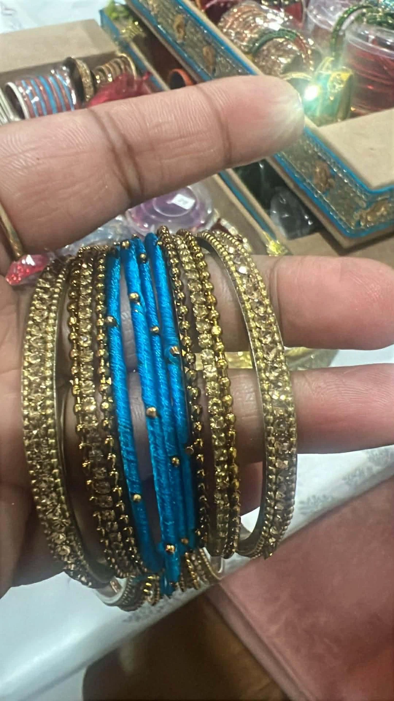 Set of 10 Gold and Blue Bangles