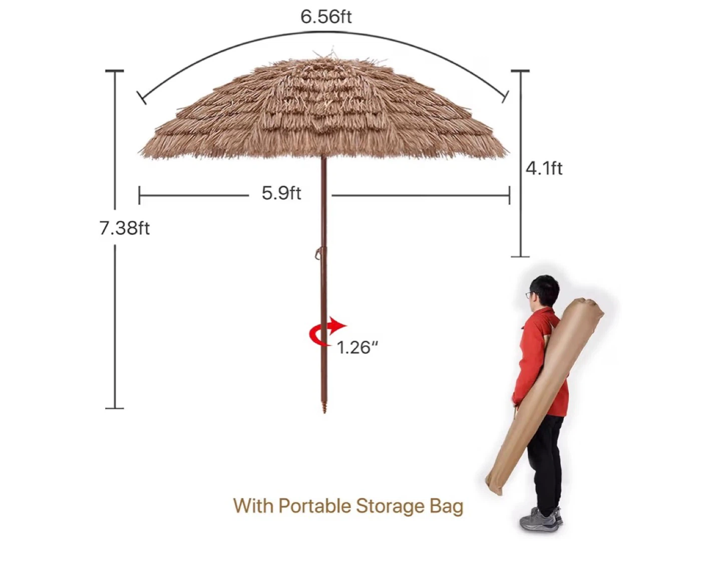 Tiki Beach Umbrella with Portable Storage Bag - photo 3