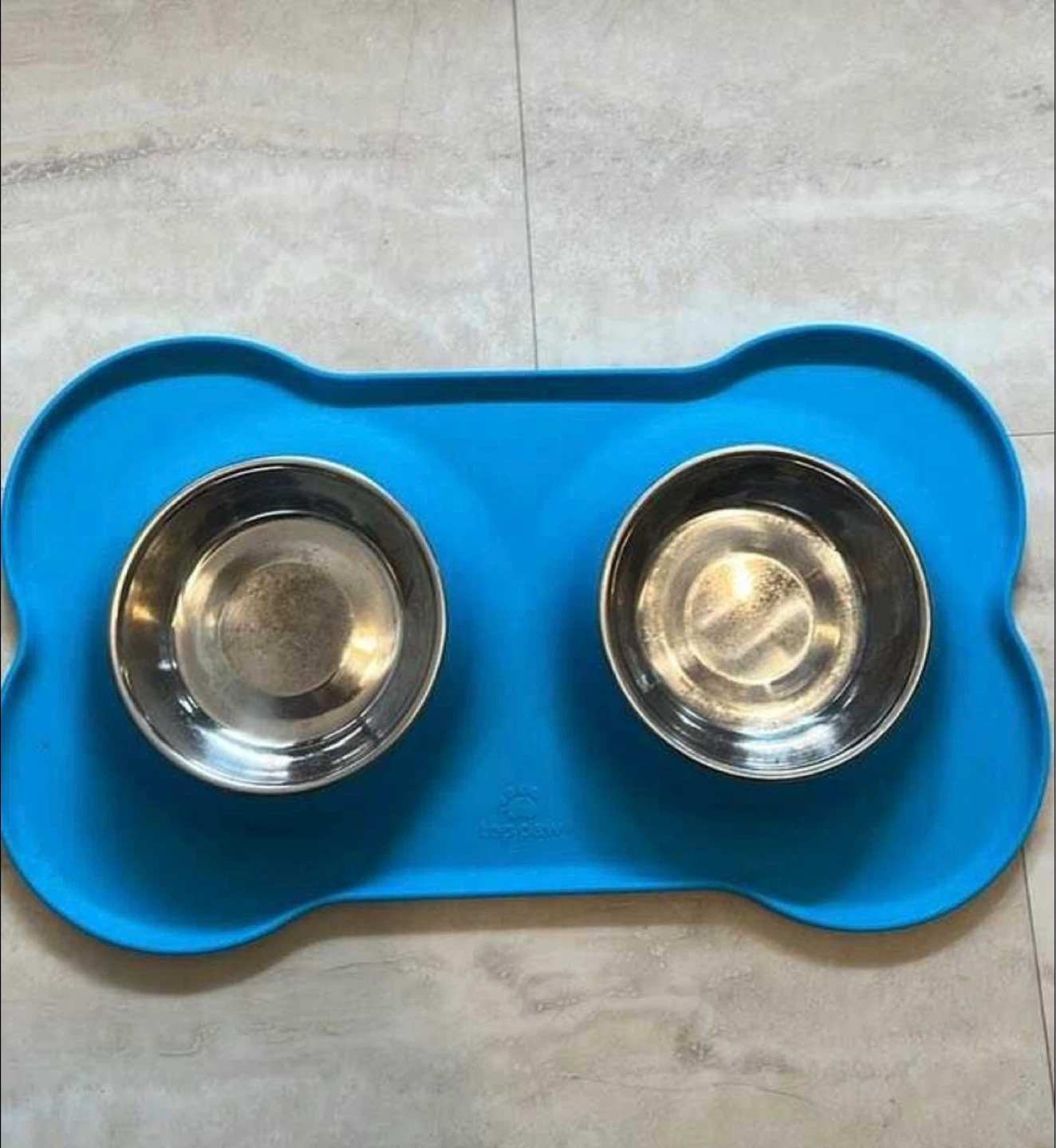 Blue Bone Shaped Pet Feeder with 2 Stainless Steel Bowls